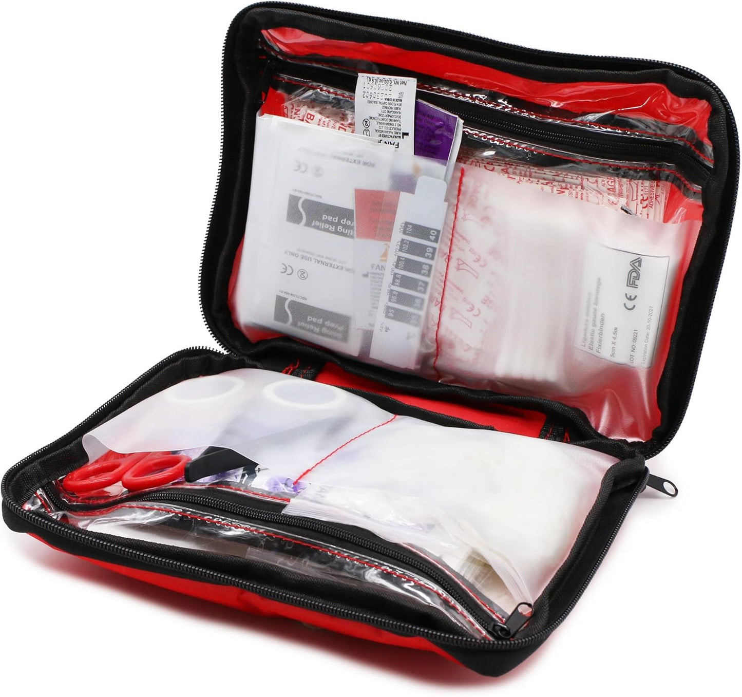DMI 298-Piece Complete Emergency First Aid Kit, Treats Pain, Swelling, Cuts, Scrapes & Burns, Complete First Aid Guide Included, Clear Pocket Organization, Durable Zippered Travel Bag