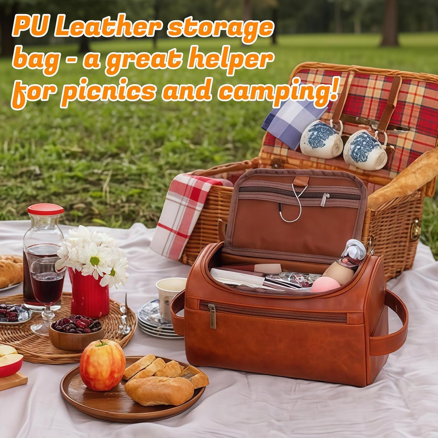 3-in-1 unisex PU toiletry bag: laser engraving & detachable waterproof section. Great personalized gifts (groomsmen, Father's Day, birthdays) — ideal for travel, gym, camping.