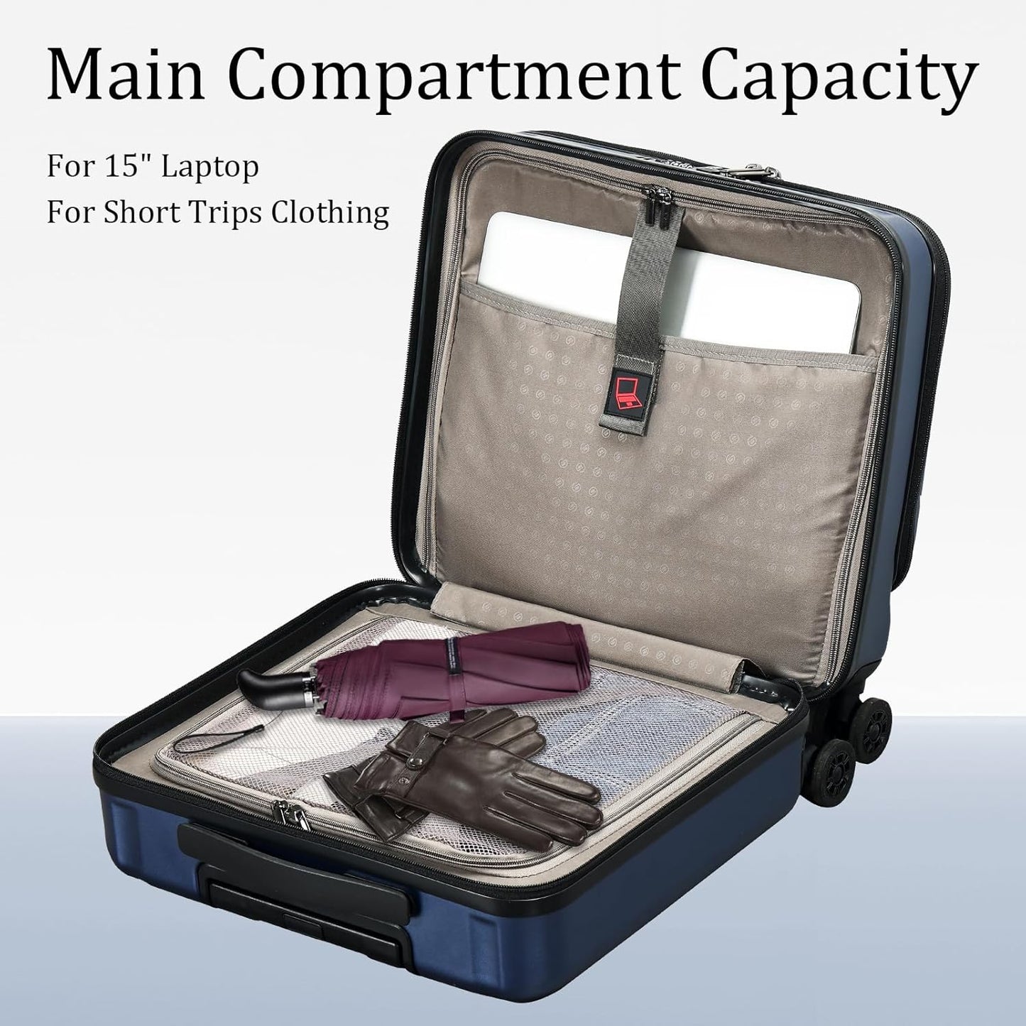 16" Carry On Briefcase Luggage with 2 Laptop Compartments, Lightweight Hardshell Suitcase with Spinner Silent Wheels, for Commute Work Business Trip, Dark Blue