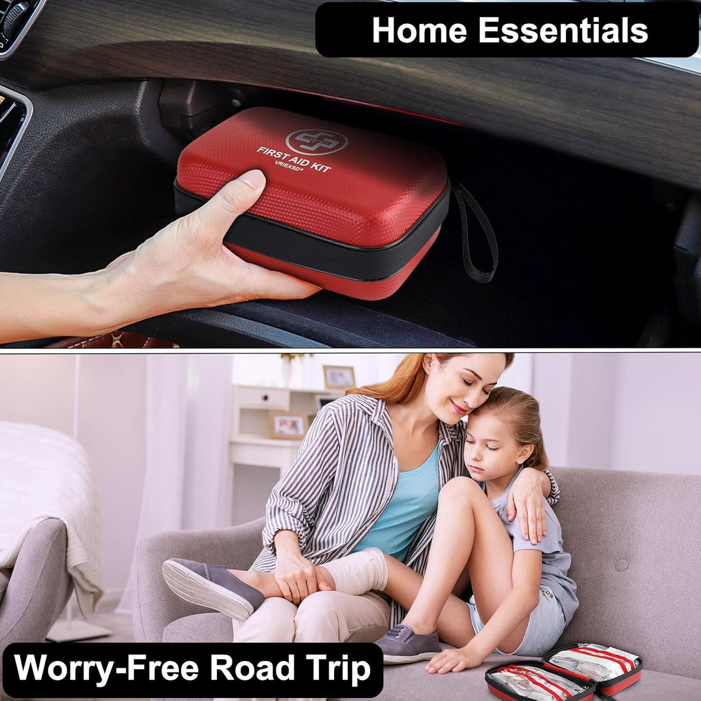 Premium First Aid Kit, 320 Piece Waterproof Hard Shell Eva First Aid Kit for Home, Camping, Cars, Hiking, Travel, Businesses & Outdoor Emergencies - Emergency Medical Kits (Black)