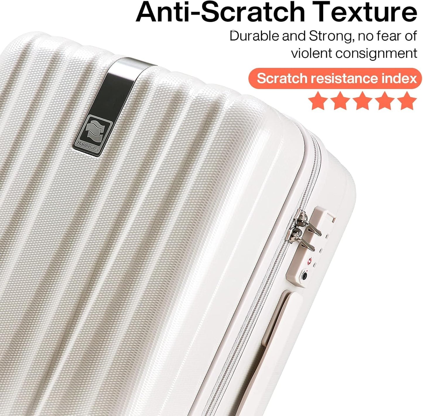 Hanke Luggage Sets 3 piece Carry On Luggage with Wheels PC Hard Shell Suitcases Lightweight Checked Tsa Luggage Extra Large Travel Suitcase Woman Men 20/24/29 Inch(Ivory White)