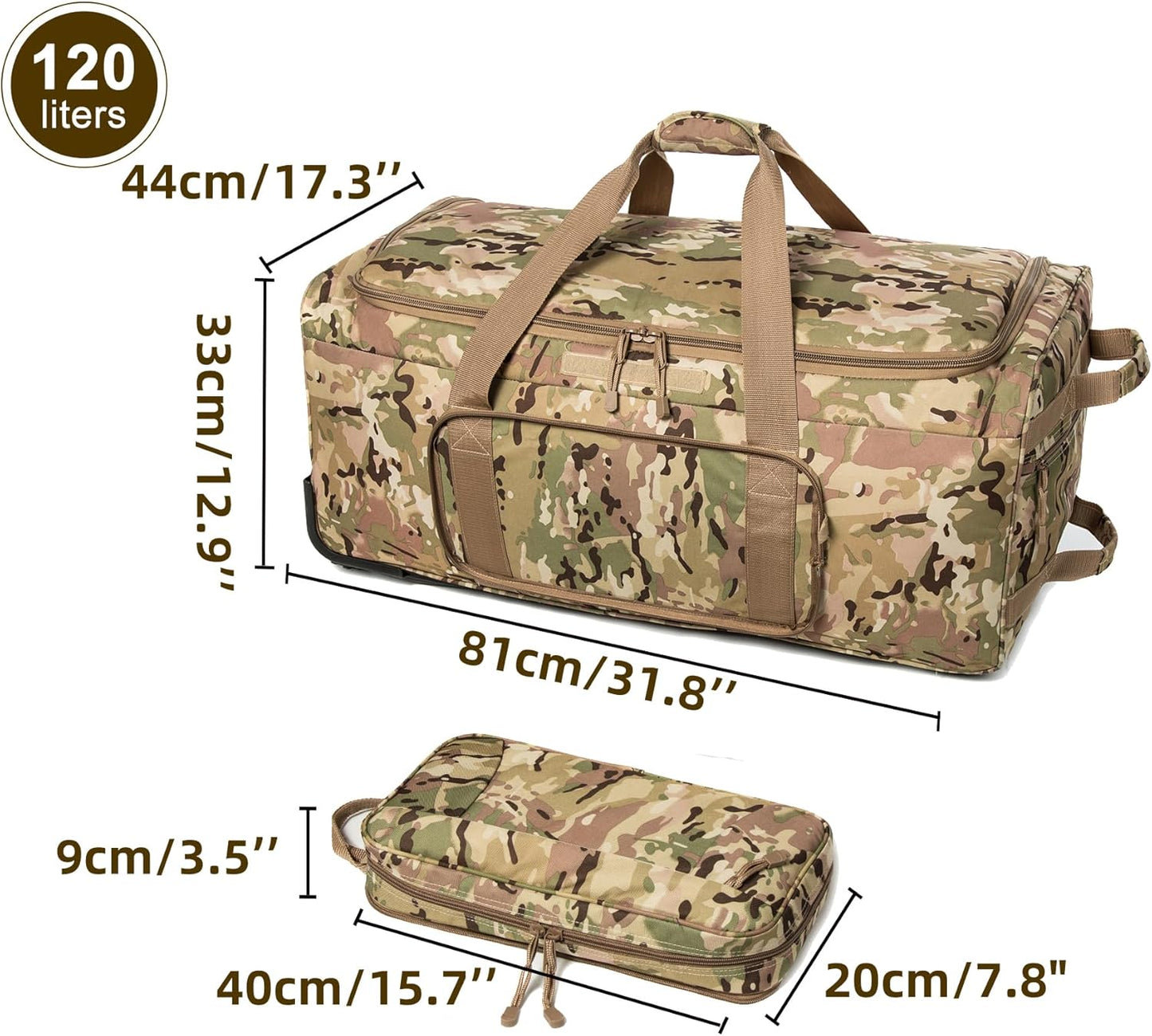 Mountain Land 120L Tactical Duffle Bag Rolling Duffle Bag with Wheels And Handle