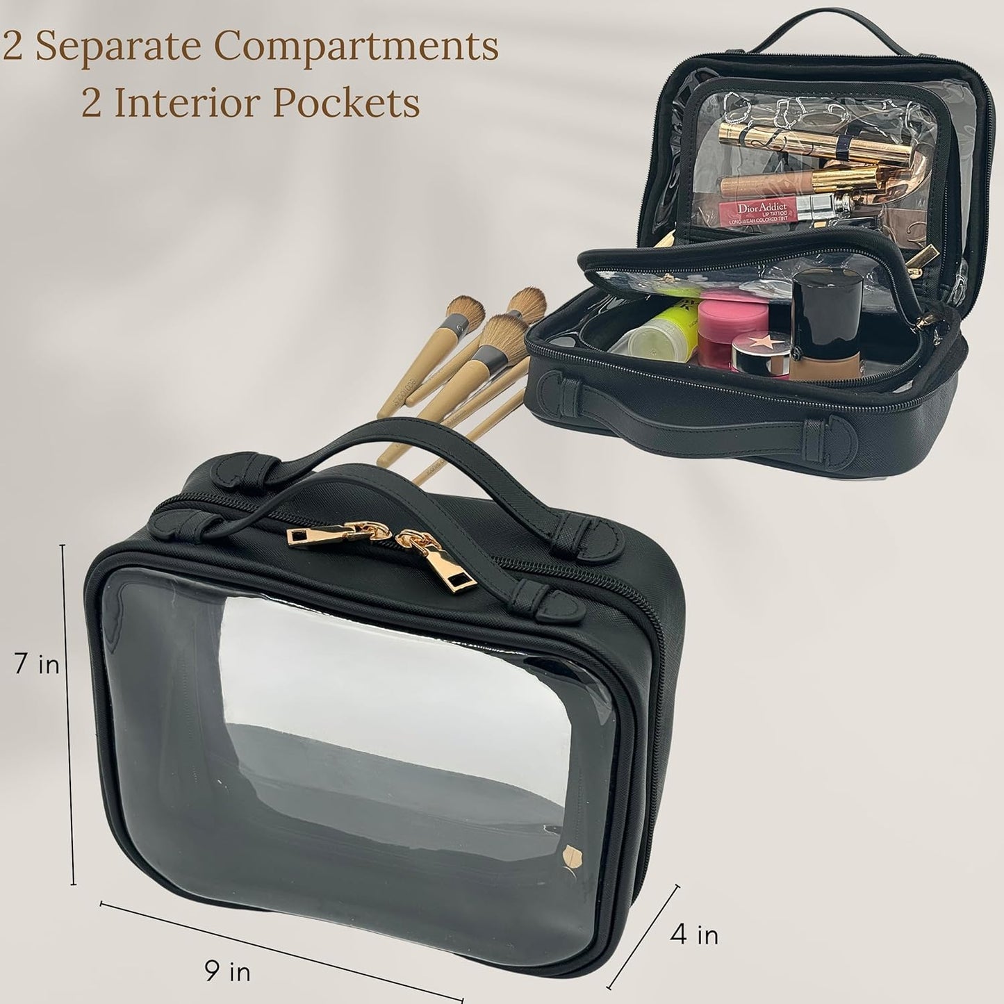 JAZD Clear Makeup Bag Toiletry Bag for Women Cosmetic Case Large Capacity Travel Make Up Bag Organizer Transparent Storage Compartment TSA Approved