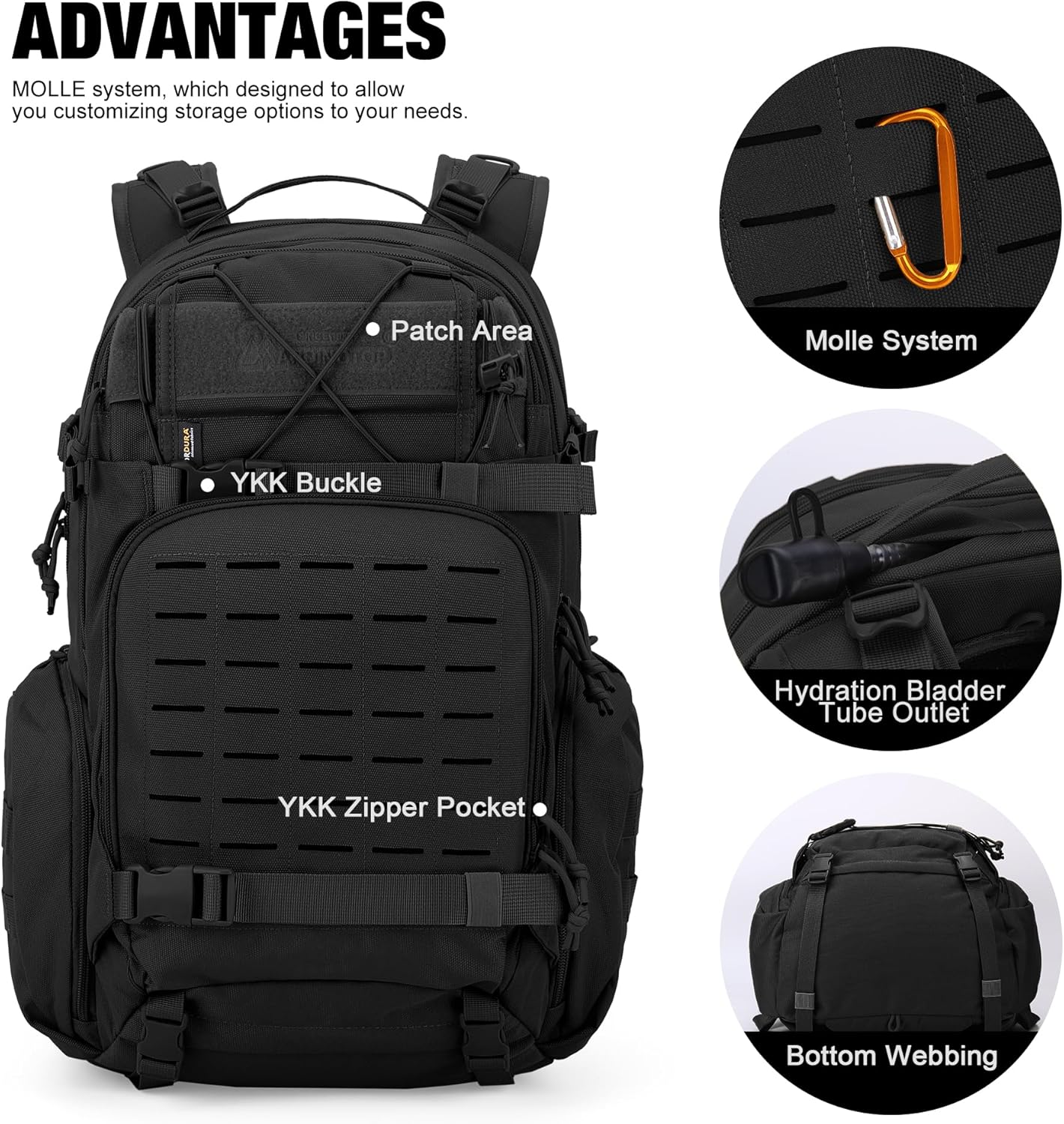 Mardingtop 35L Molle Tactical Military Backpack for Men，Cordura Backpack for Hiking,Camping,Survival