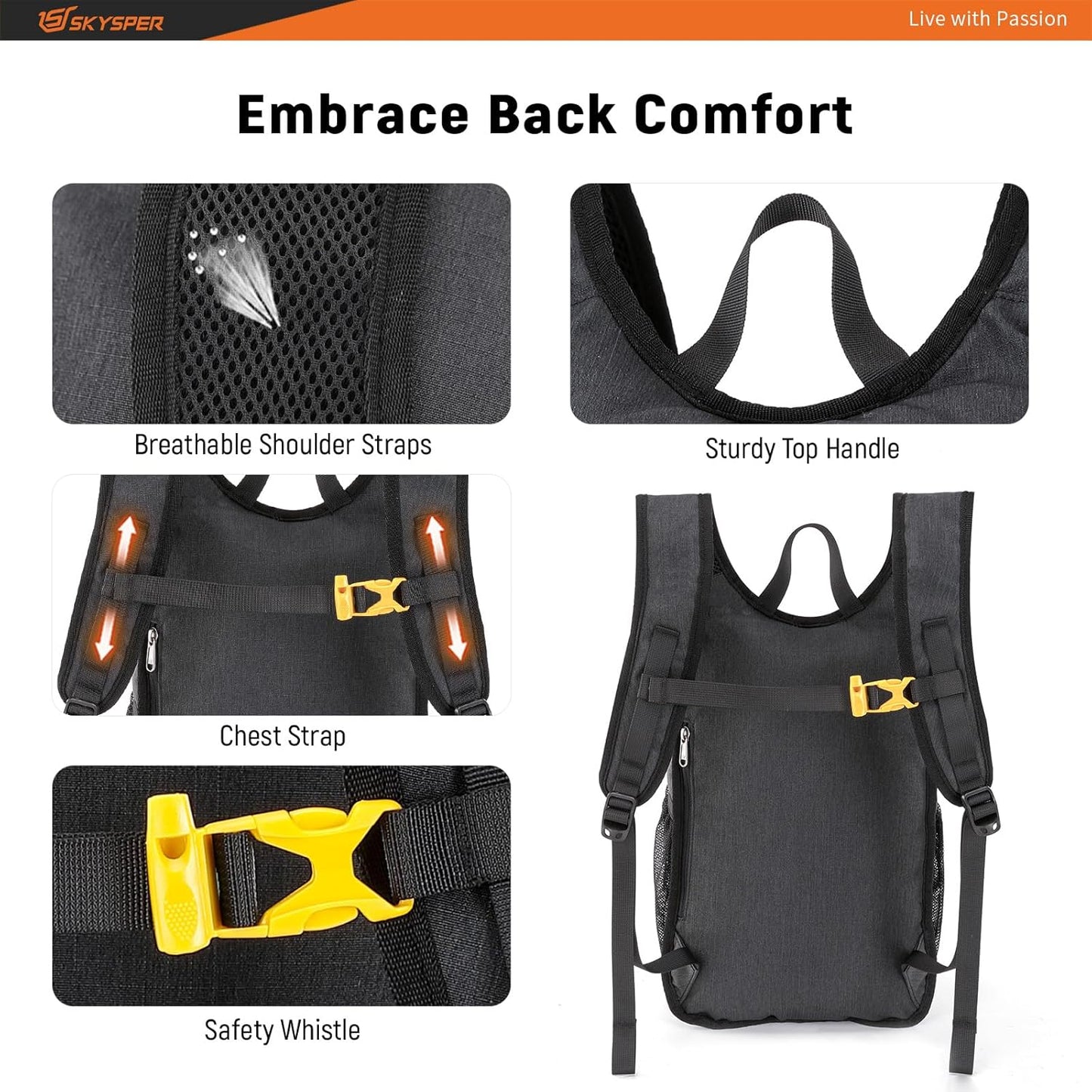 SKYSPER 15L/20L Foldable Hiking Backpack Lightweight Packable Travel Daypack with Chest Strap Small Folding Pack for Walking