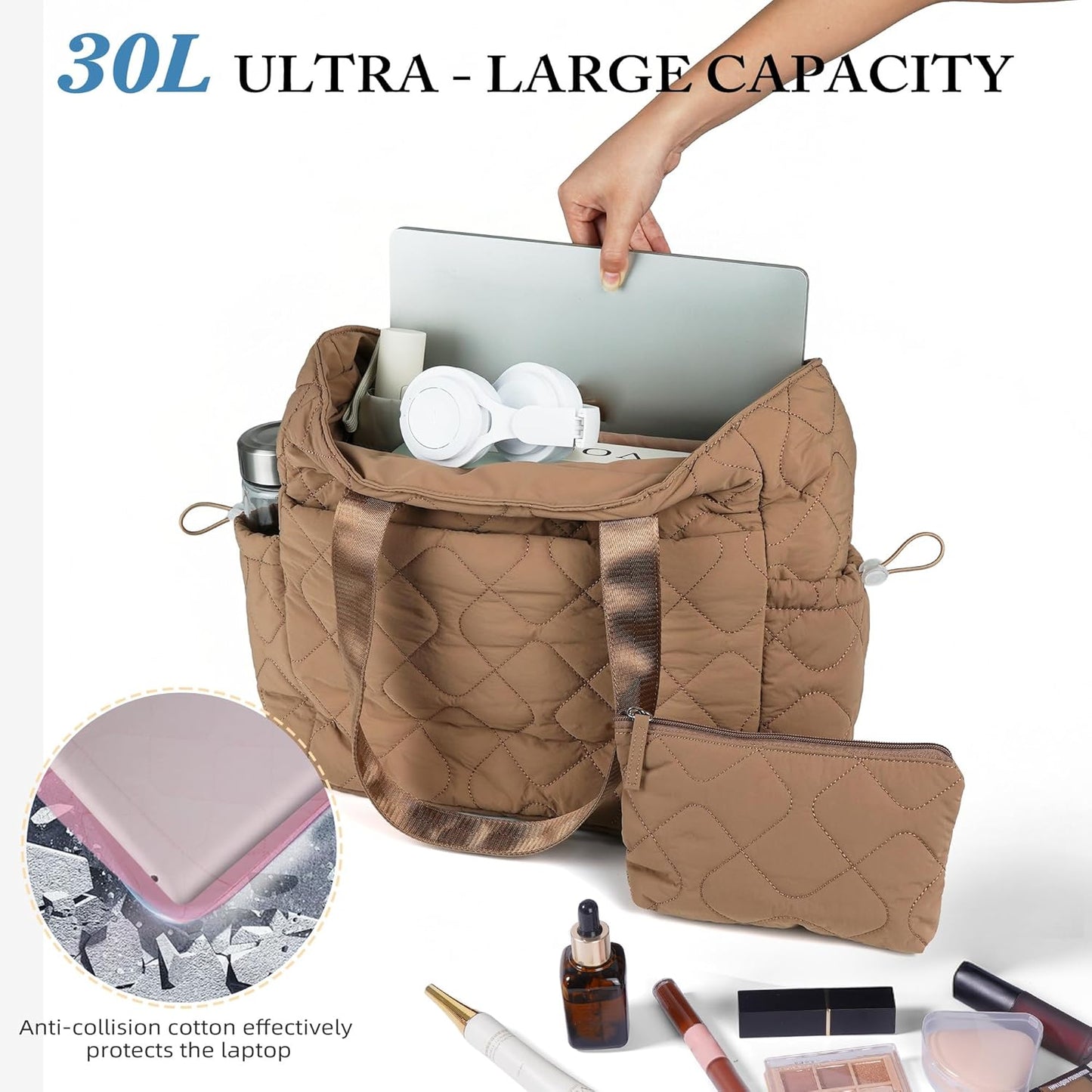 TOPEAST Tote Bag for Women, Large Puffer Tote Bag with Zipper, Lightweight Work Bags for Women, Quilted Bags for Nurse Travel