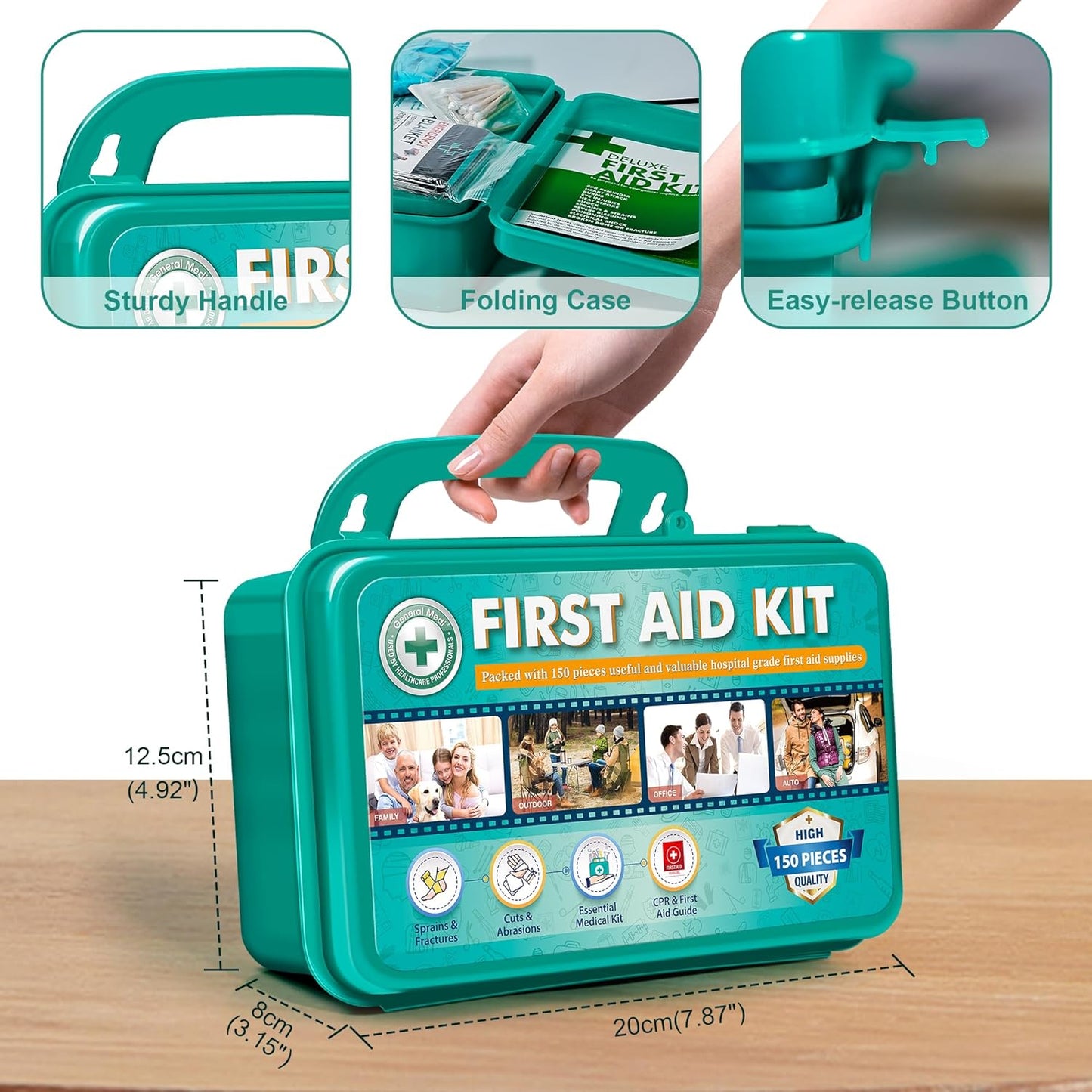 General Medi 150 Pieces Hardcase First Aid Kit - First Aid Box Contains Premium Medical Supplies for Travel, Home, Office, Vehicle, Camping, Workplace & Outdoor (Pack of 2)