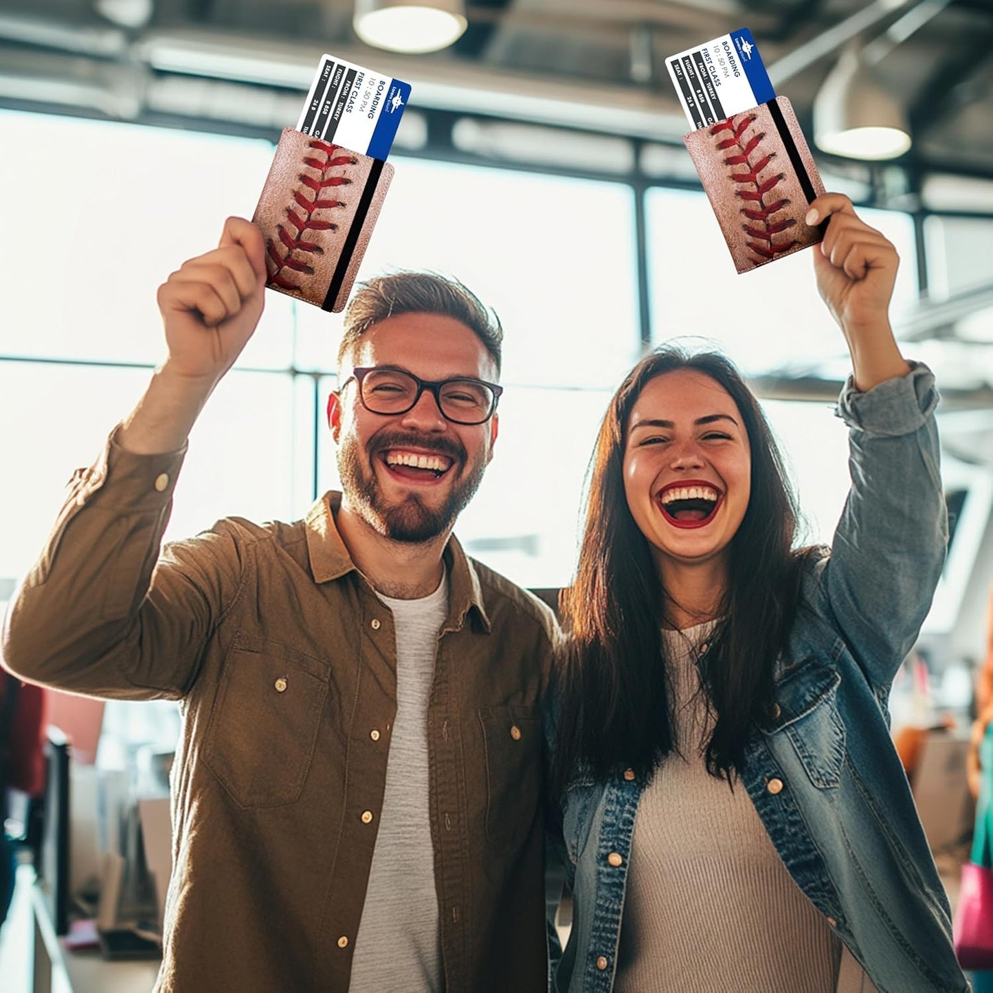 Passport Holder for Women and Men PU Leather Passport Cover for Travel (Baseball)