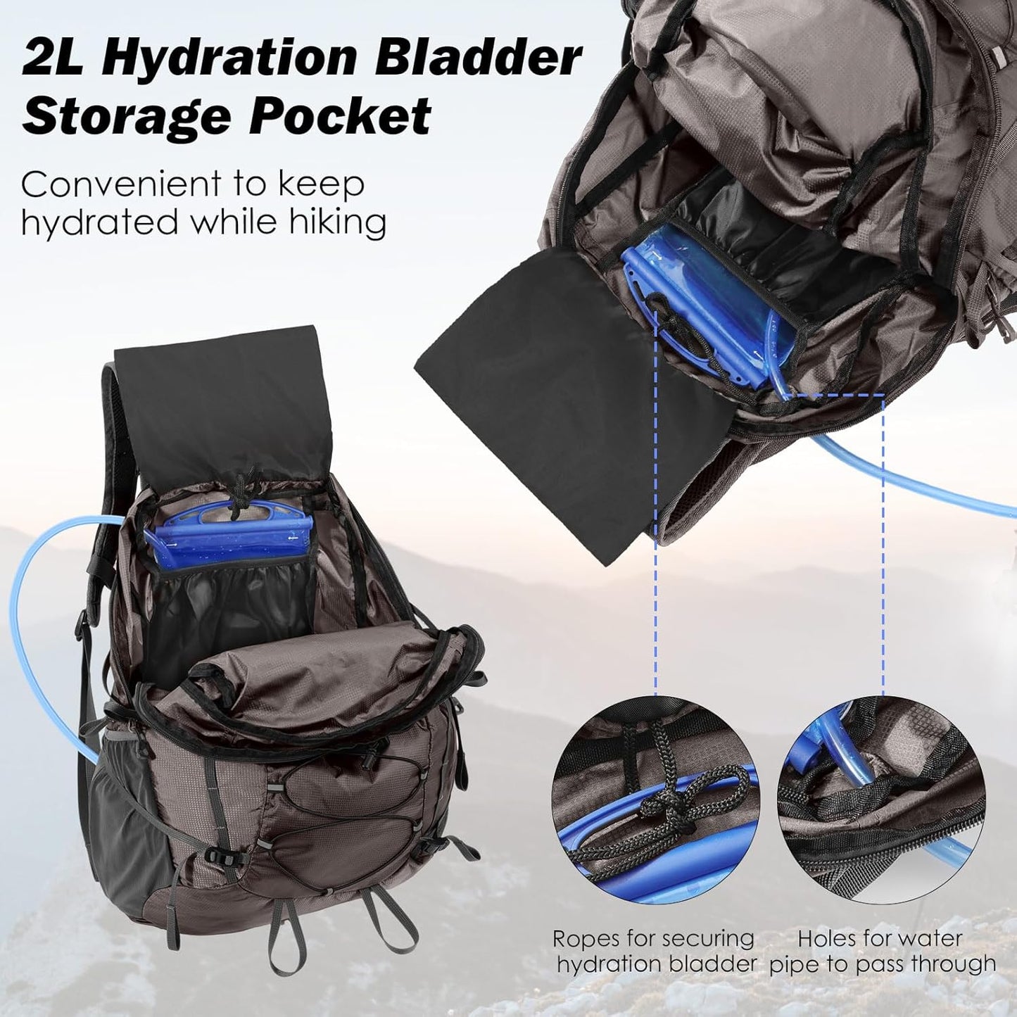 MoKo Hiking Backpack, 40L Large Capacity Camping Backpack with Multiple Pockets, Tear-resistant Travel Daypack for Men Women, Packable and Lightweight Hiking Daypack for Travel Camping Outdoor, Hummus