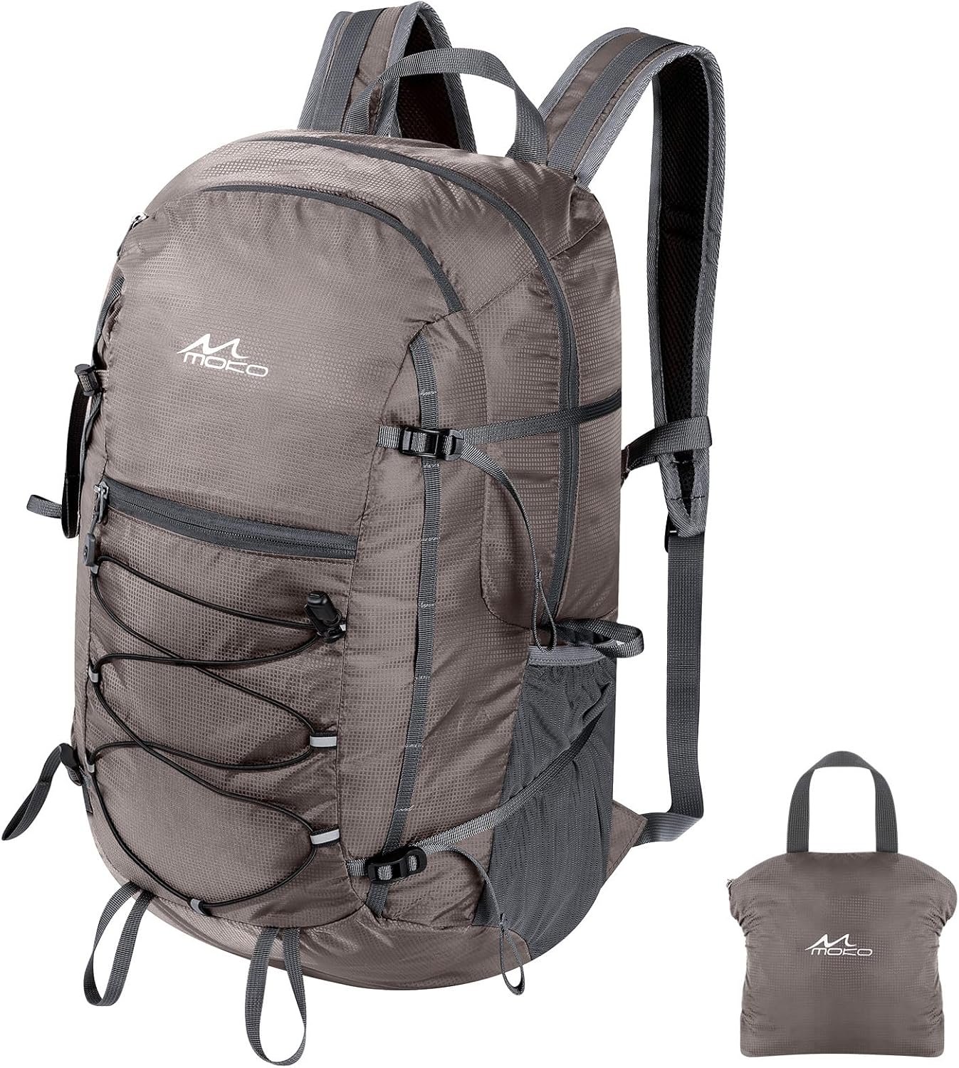 MoKo Hiking Backpack, 40L Large Capacity Camping Backpack with Multiple Pockets, Tear-resistant Travel Daypack for Men Women, Packable and Lightweight Hiking Daypack for Travel Camping Outdoor, Hummus