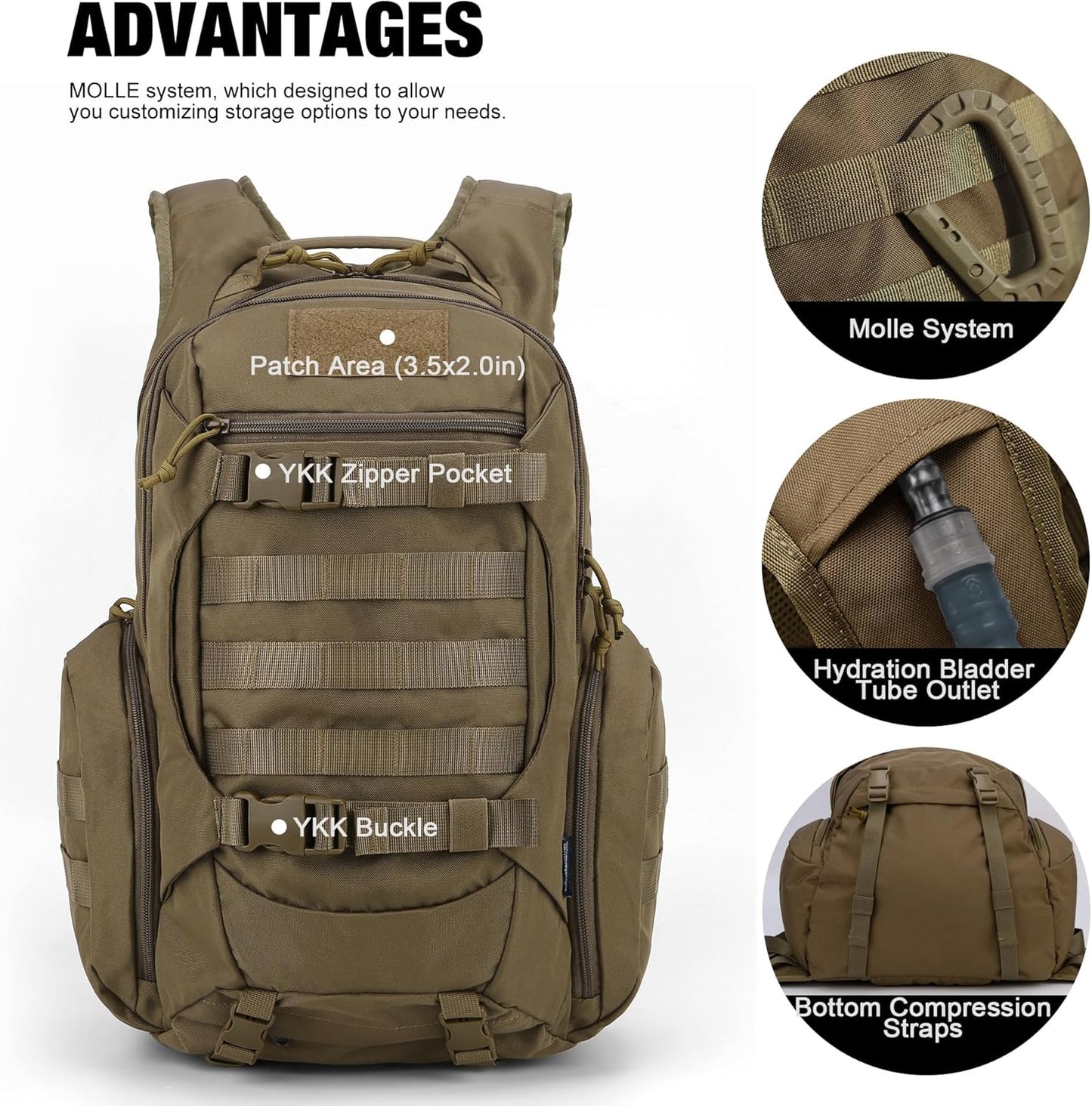 Mardingtop Tactical Molle Backpack for Men - 28L EDC Hiking & Motorcycle Backpack