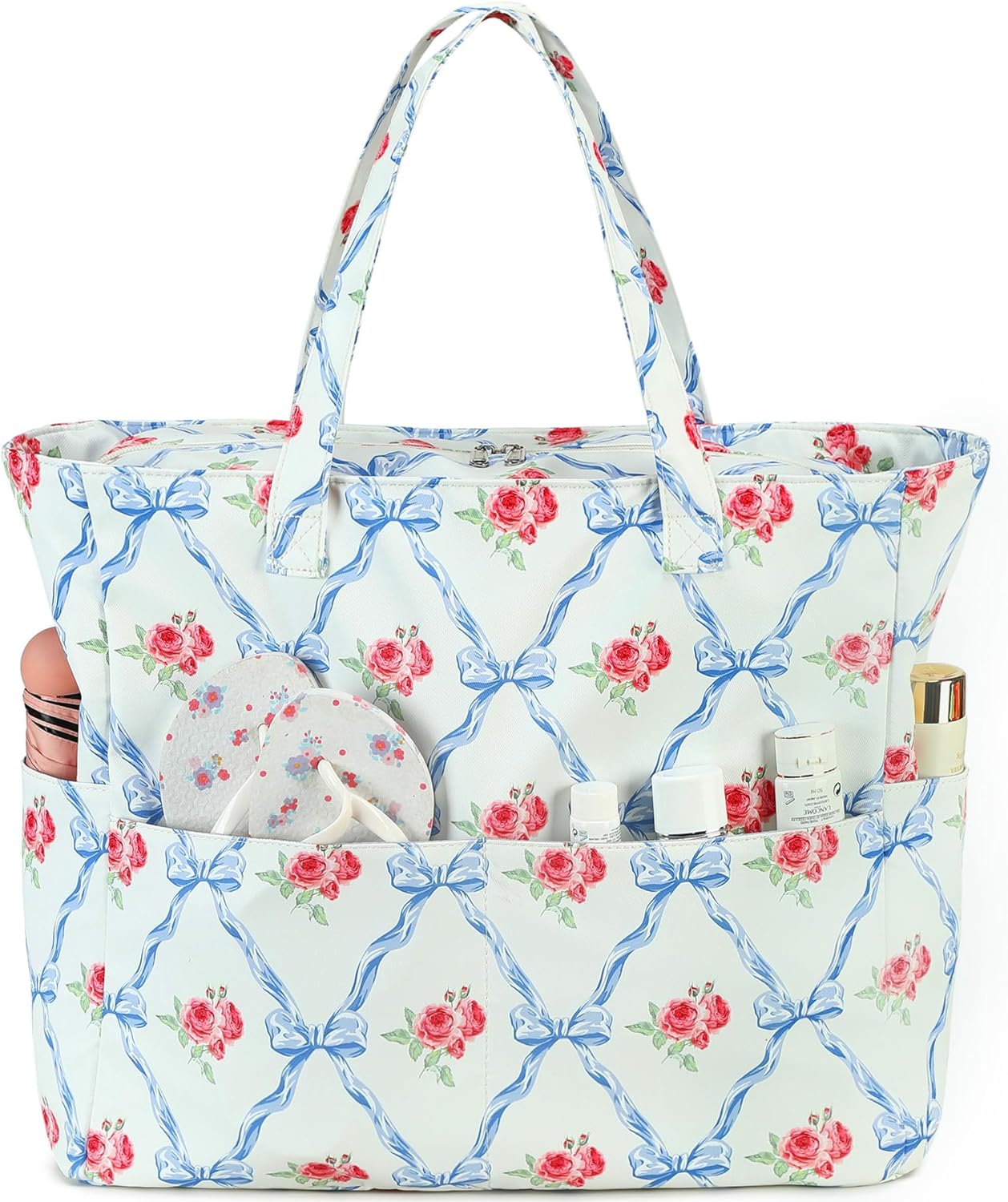 LEDAOU Beach Bag Waterproof Sandproof Women Tote Bag Pool Bag with Zipper for Gym Grocery Travel with Wet Pocket