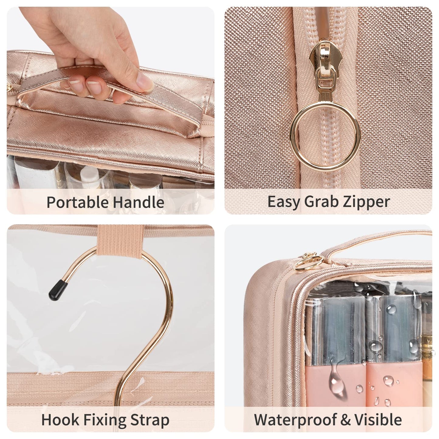 CUBETASTIC Toiletry Bag for Women, Clear Hanging Travel Toiletries Bag, Portable Makeup Bag Transparent Cosmetic Case with Handle, Traveling Make Up Organizer