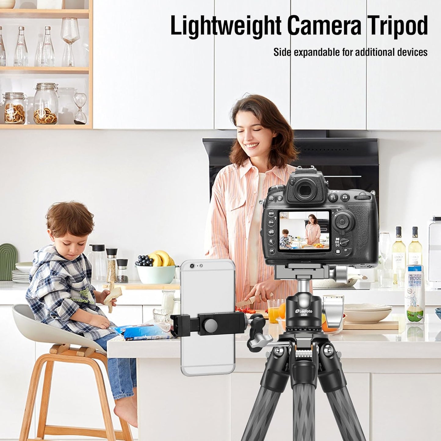 42.2" Carbon Fiber Travel Tripod with 4-Section Leg, Professional Shoot Tripod for Travel/Video/Live Streaming, Max Load 13.23lb with 1/4"-20 Threaded Accessory Socket