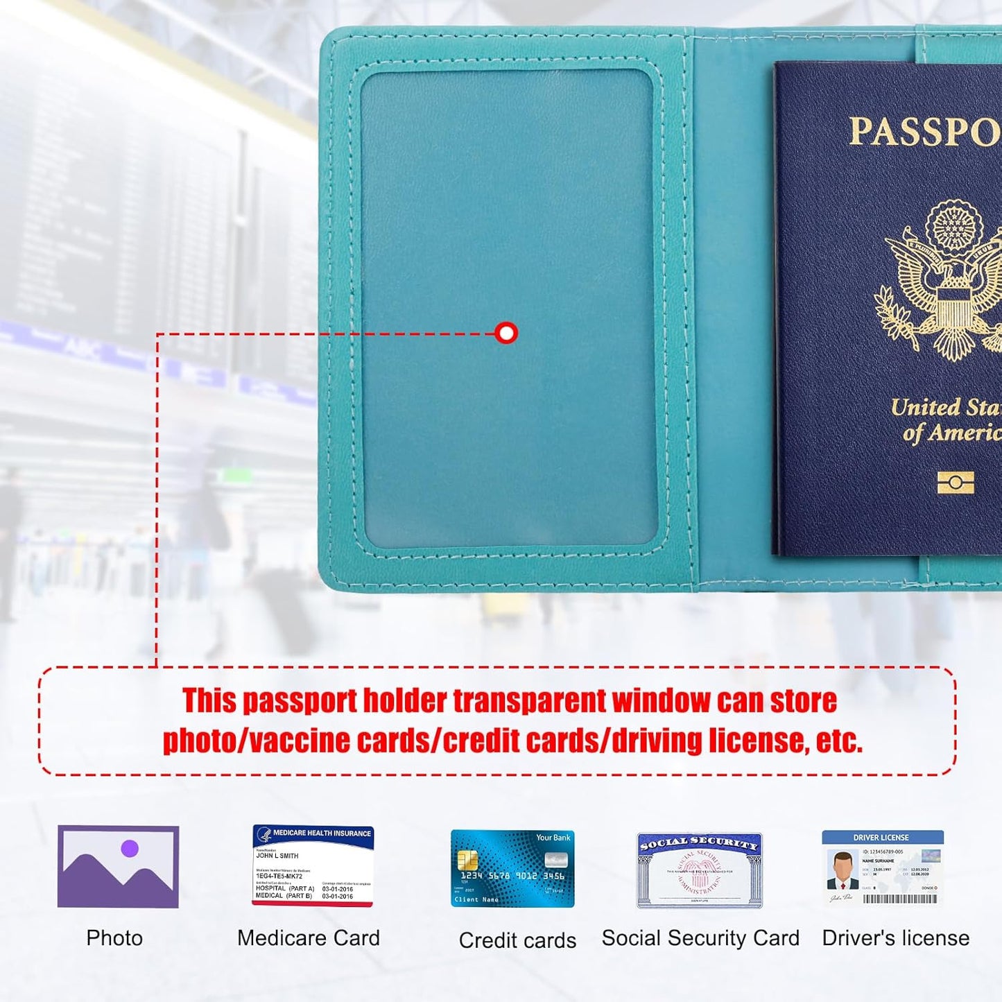 TIGARI Passport Holder for Travel Women Men, PU Leather Passport Wallet Cover Case Sleeve, Waterproof Protected Document Organizer, Family Vacation Plane Cruise Travel Essentials-Teal