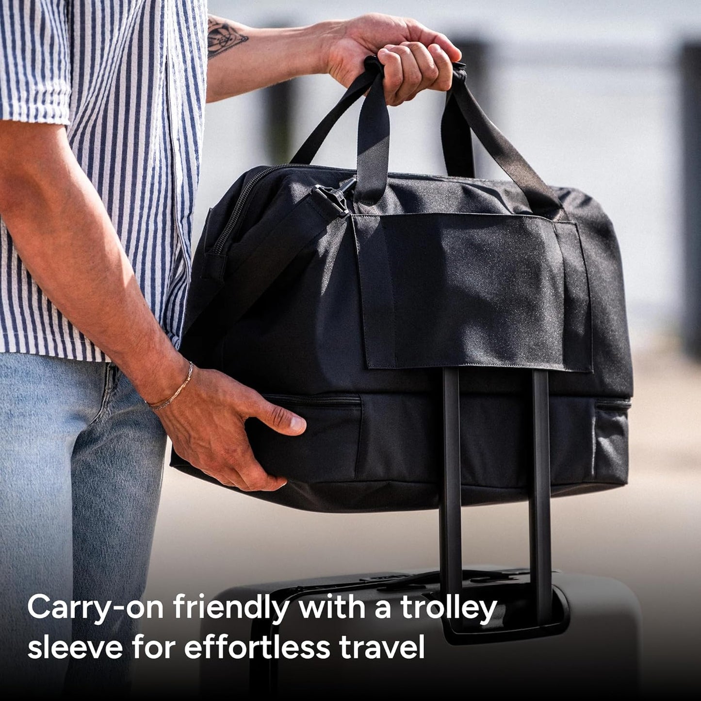 Halfday Double Decker Weekender Bag 40L | Designed for Easy Packing & Storage (Padded Strap, Zippered Bottom Compartment, Interior Mesh Pockets, Trolley Sleeve, Water-Resistant Fabric), Jet