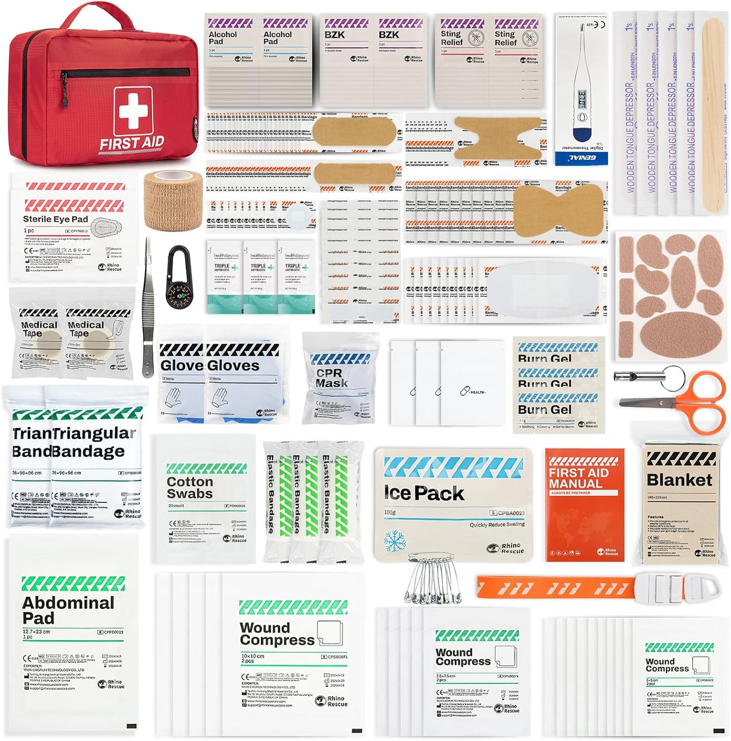 RHINO RESCUE 240 Piece All-Purpose First Aid Kit, Home & Office Professional Medical Supplies, Ideal for Emergency, School, Business, Car, Camping