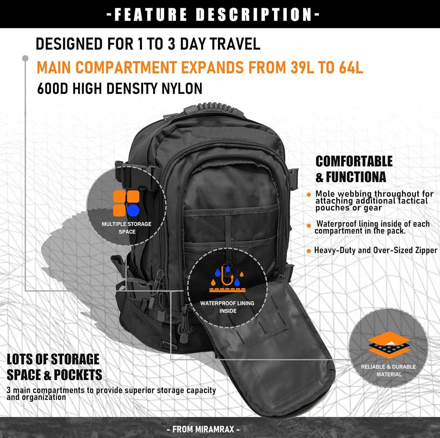 Tactical Backpack Military Backpacks for Men Army Expandable 3 Day Assault Pack Molle Backpacks Bug Out Bag for Camping Hiking Rucksack Fishing