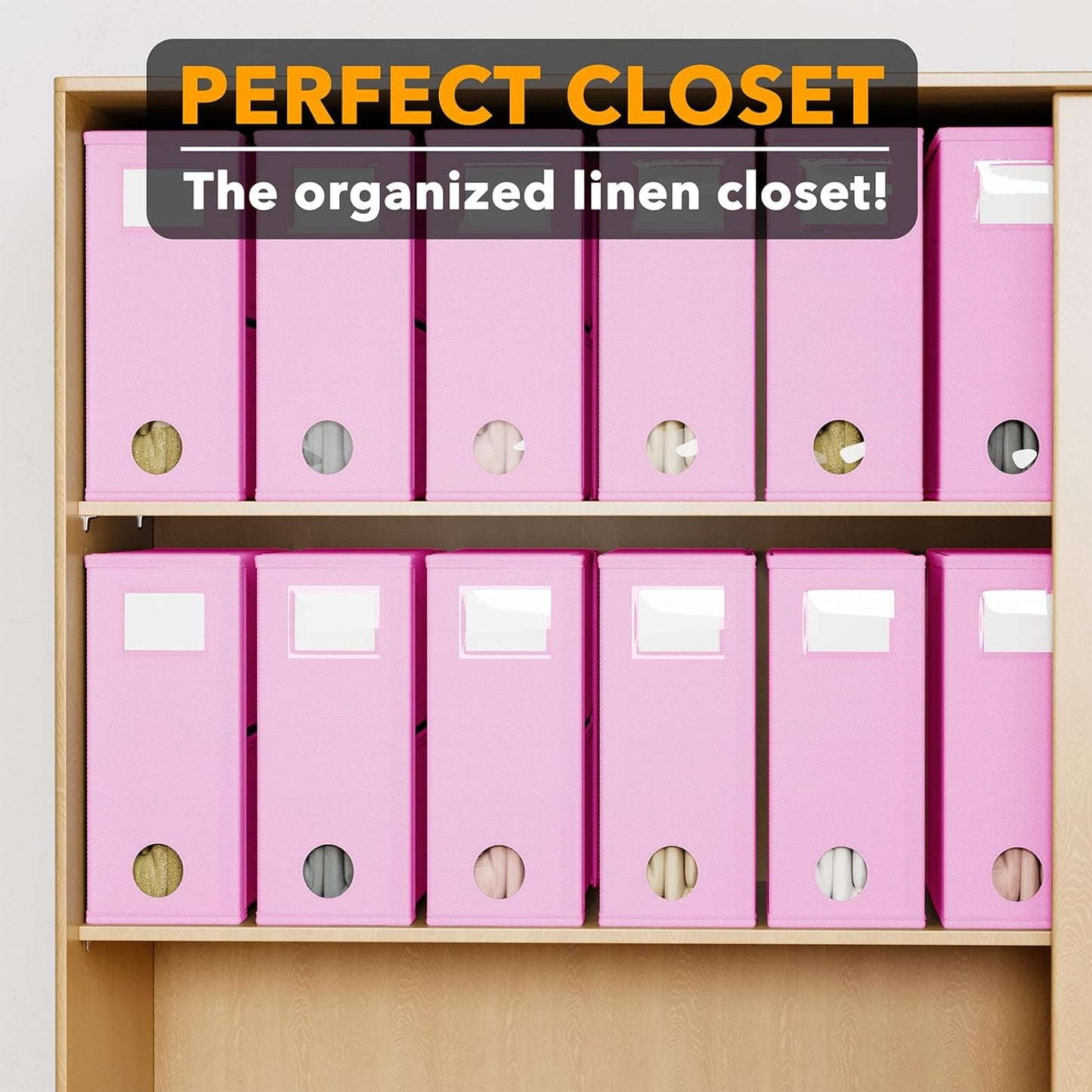 SpaceAid 12 Pack Bed Sheet Organizers and Storage, Foldable Sheet Organizer for Linen Closet, Sheets Set Folder Keeper with Window XL (Queen & King Size) Bedding Container (Pink, 12 Pack)