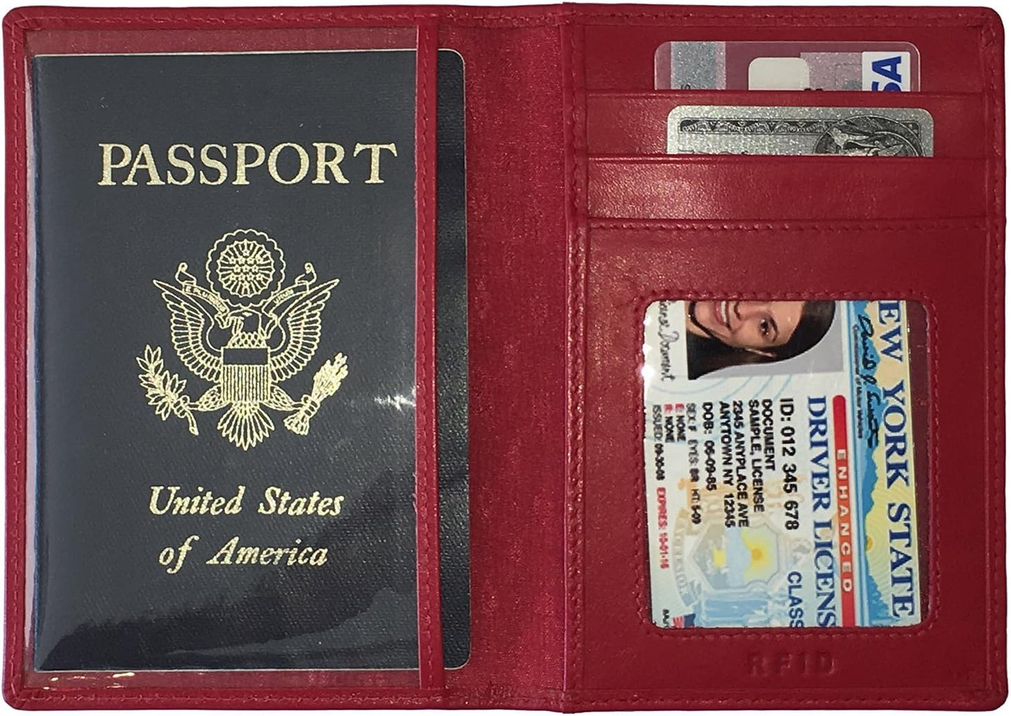 Personalized Monogrammed Red Leather RFID Passport Wallet