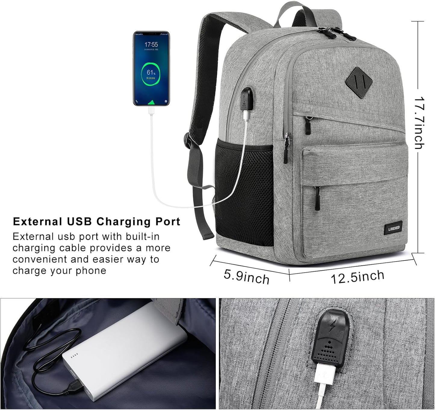 Backpack for School, Teen Backpack, Computer Bag with 2 Compartments, Ergonomic Shoulder Straps, 15.6 Inch Laptop Sleeve, Book Mochilas - Grey