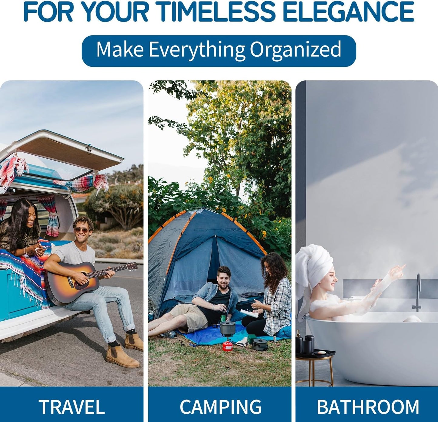 Della Gao Travel Toiletry Bag, Hanging Toiletry Bag for Men and Women, Water-resistant Makeup Bag Cosmetic Toiletries Organizer, Bathroom Bag, Sturdy Nylon, Light Blue