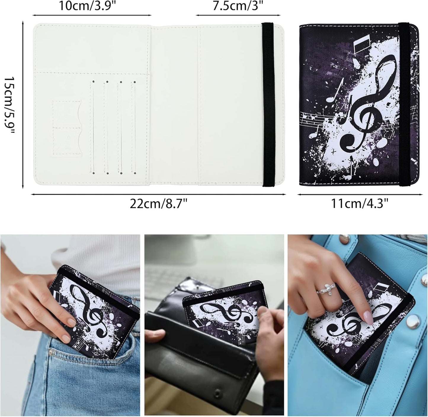 Music Note Passport Holder for Women and Men PU Leather Passport Cover for Travel