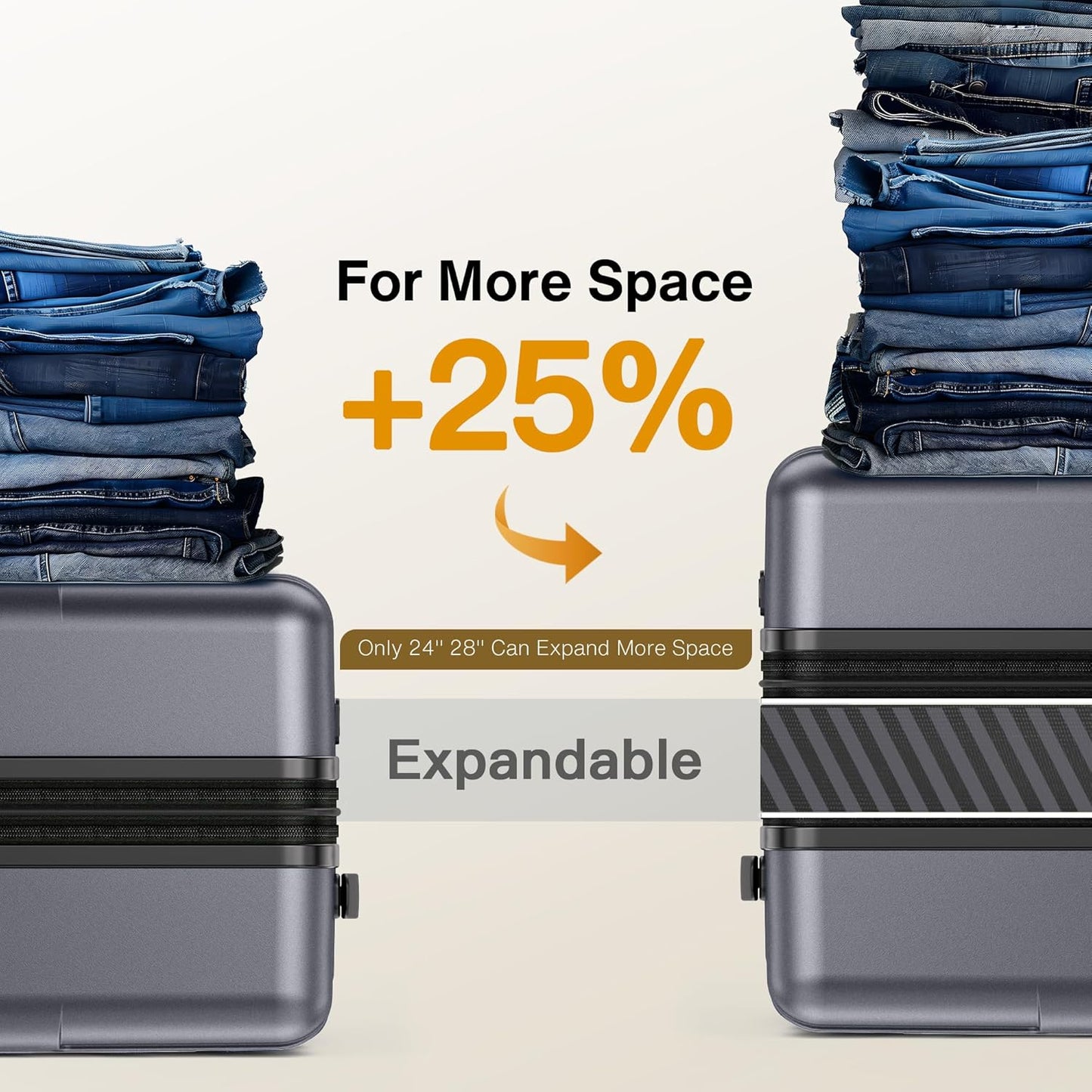 SHOWKOO Luggage Sets 3 Piece Hardside Expandable Lightweight PC Suitcase Sets with Double Spinner Wheels TSA Lock YKK Zipper, Sliver Gray