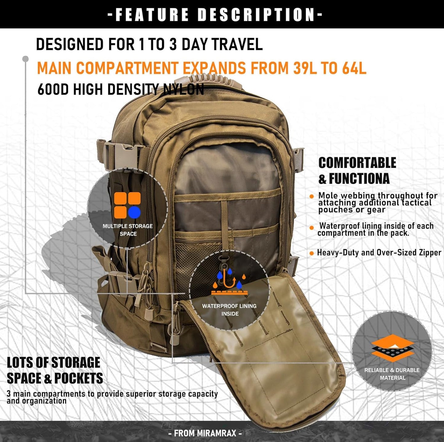 Tactical Backpack Military Backpacks for Men Army Expandable 3 Day Assault Pack Molle Backpacks Bug Out Bag for Camping Hiking Rucksack Fishing