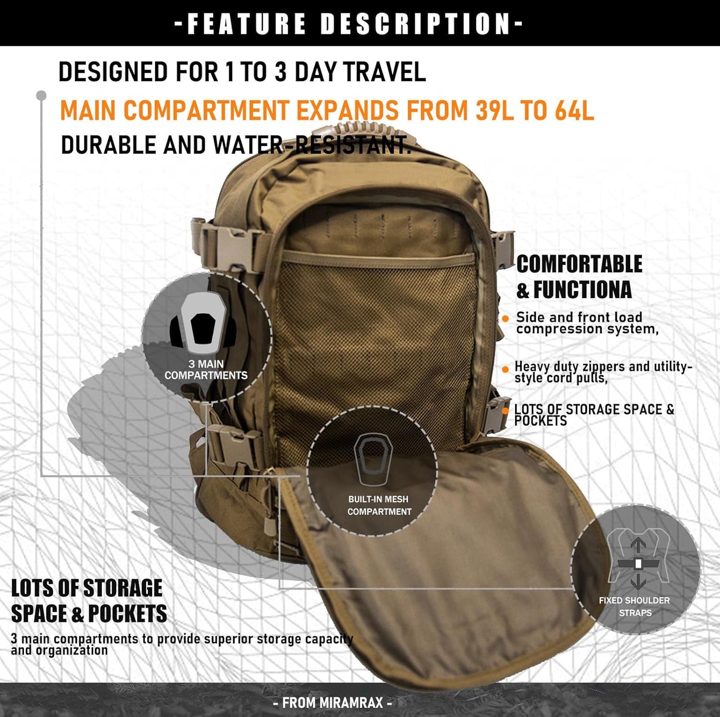 Tactical Backpack Military Backpacks for Men Army Expandable 3 Day Assault Pack Molle Backpacks Bug Out Bag for Camping Hiking Rucksack Fishing