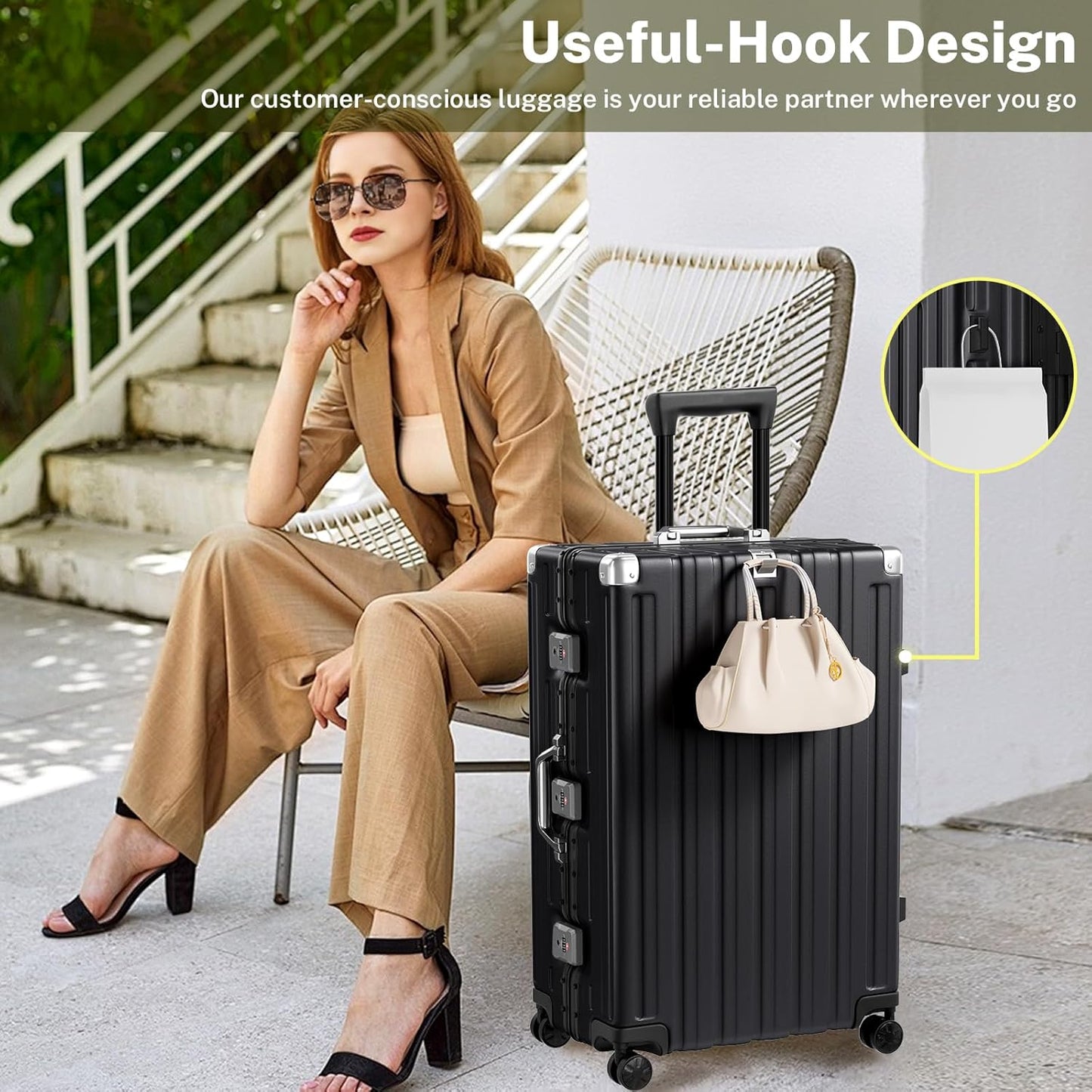 Krute Carry On Luggage 20 inch Aluminum Frame Suitcase with Spinner Wheels No Zipper Hardshell PC+ABS Luggages TSA Lock Zipperless Suitcases