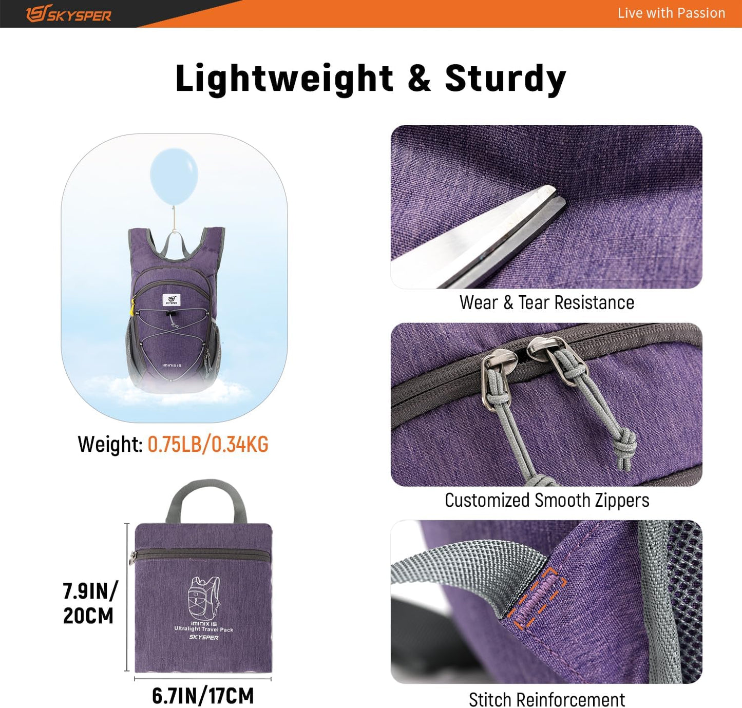 SKYSPER 15L/20L Foldable Hiking Backpack Lightweight Packable Travel Daypack with Chest Strap Small Folding Pack for Walking