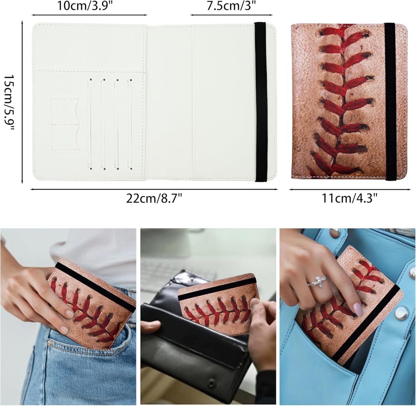 Passport Holder for Women and Men PU Leather Passport Cover for Travel (Baseball)