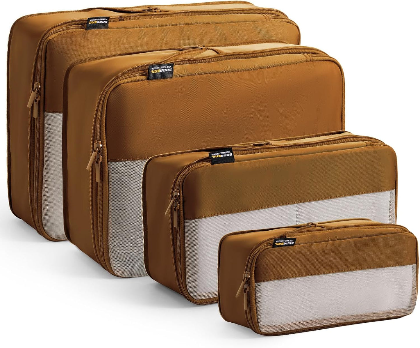4 Set Compression Packing Cubes for Travel, Suitcases and Backpack Space Saving Organizers (Dark Brown)