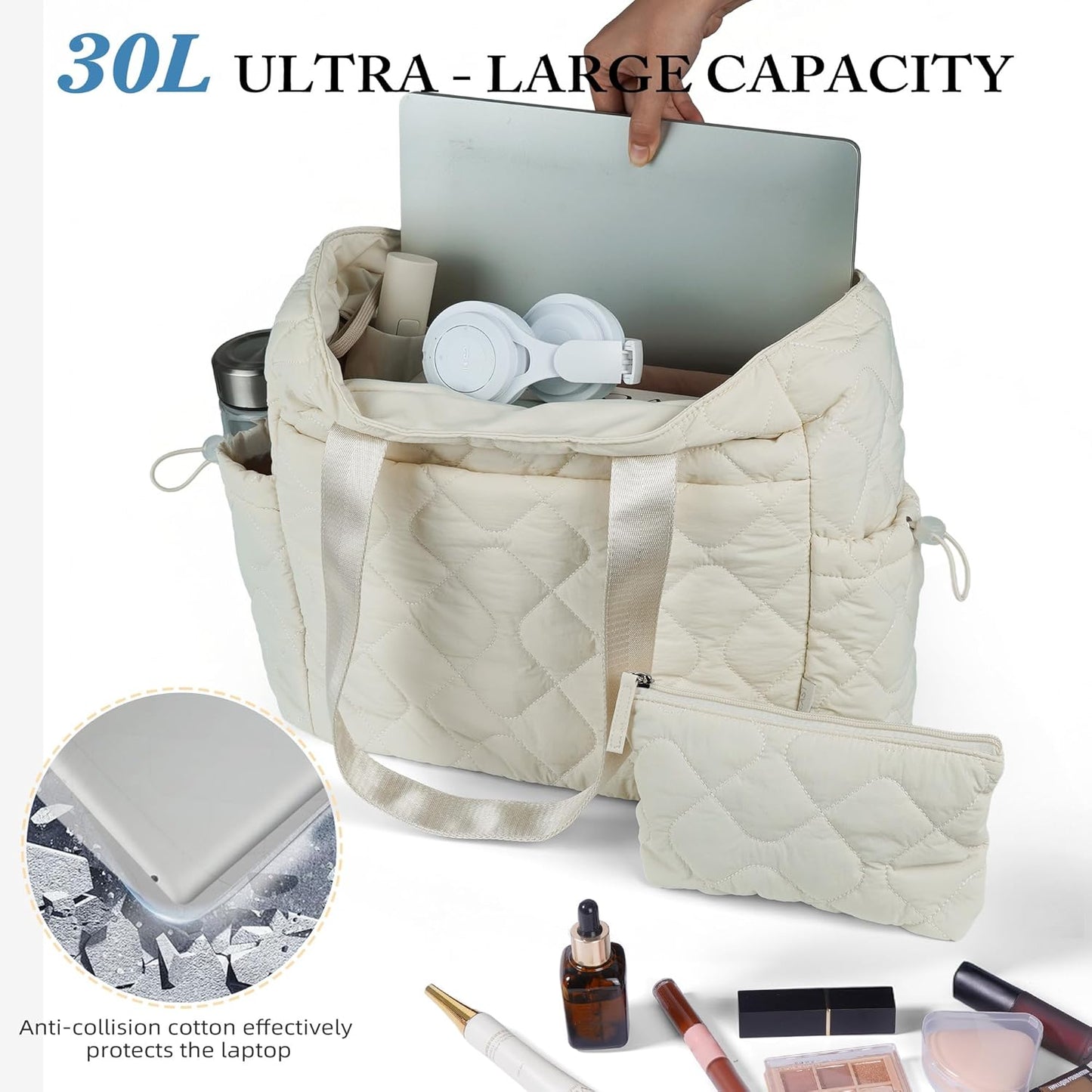 TOPEAST Tote Bag for Women, Large Puffer Tote Bag with Zipper, Lightweight Work Bags for Women, Quilted Bags for Nurse Travel