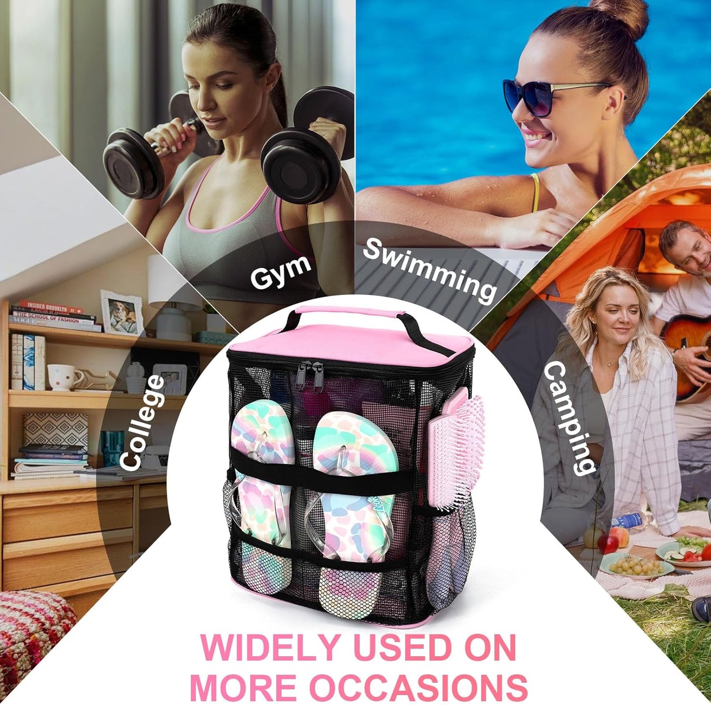 Mesh Shower Caddy,Portable HangingTravel Toiletry Bag Dorm Room Essentials for College Students Girls,Large Makeup Organizer for Full-Sized Toiletries,Travel Essentials for Women Girls Camping Beach