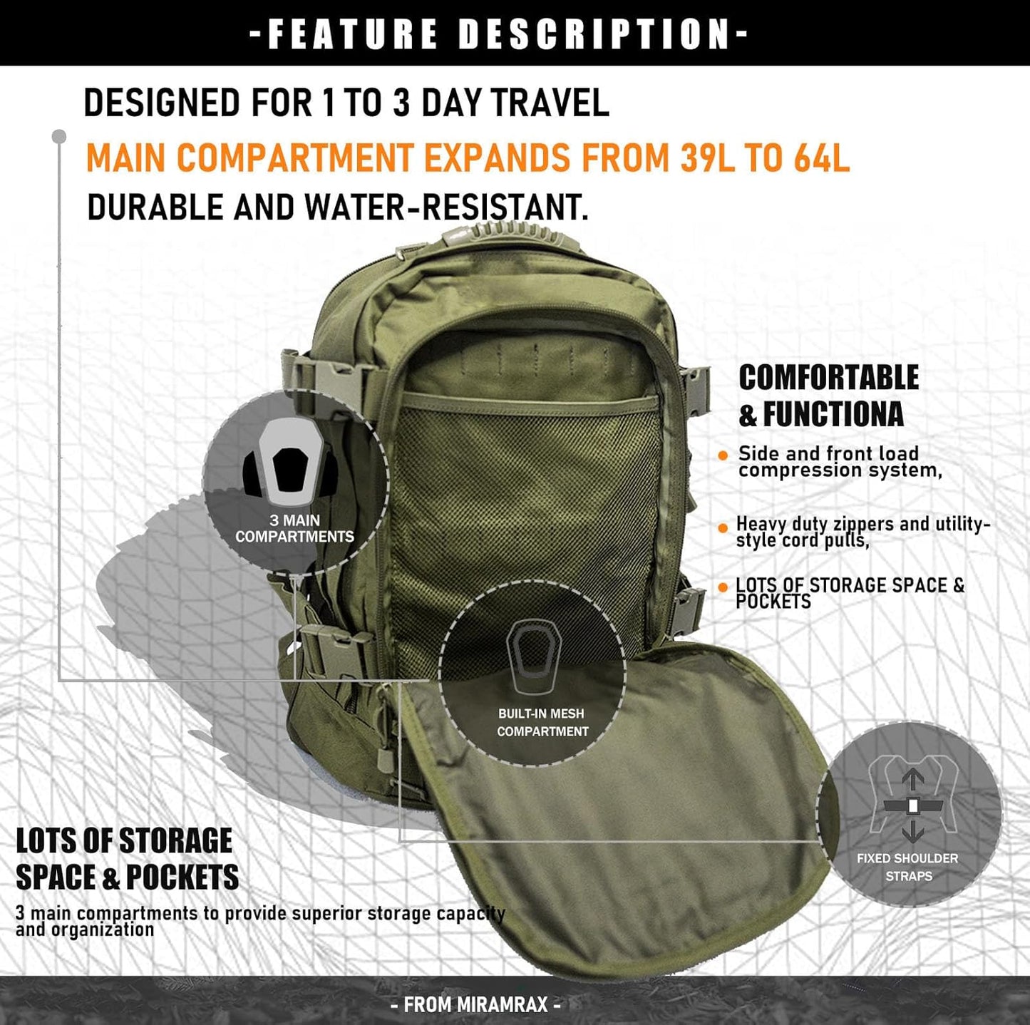 Tactical Backpack Military Backpacks for Men Army Expandable 3 Day Assault Pack Molle Backpacks Bug Out Bag for Camping Hiking Rucksack Fishing
