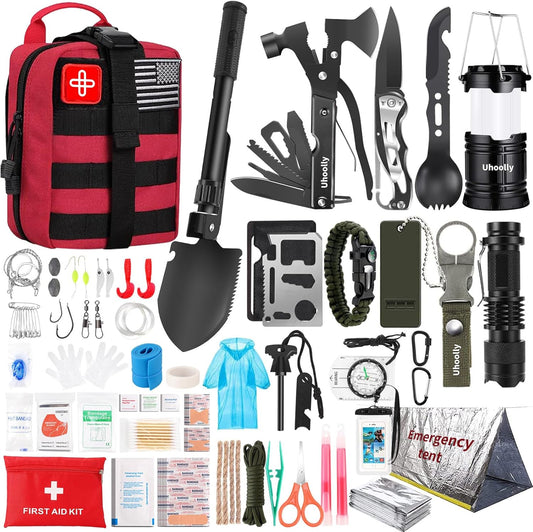 Survival Kit, Gifts for Men Women Teen Boys, 252 pcs Survival Gear and Equipment Mini First Aid Kit for Car Home, Emergency Kit with Molle System for Earthquake, Outdoor Adventure, Car Travel