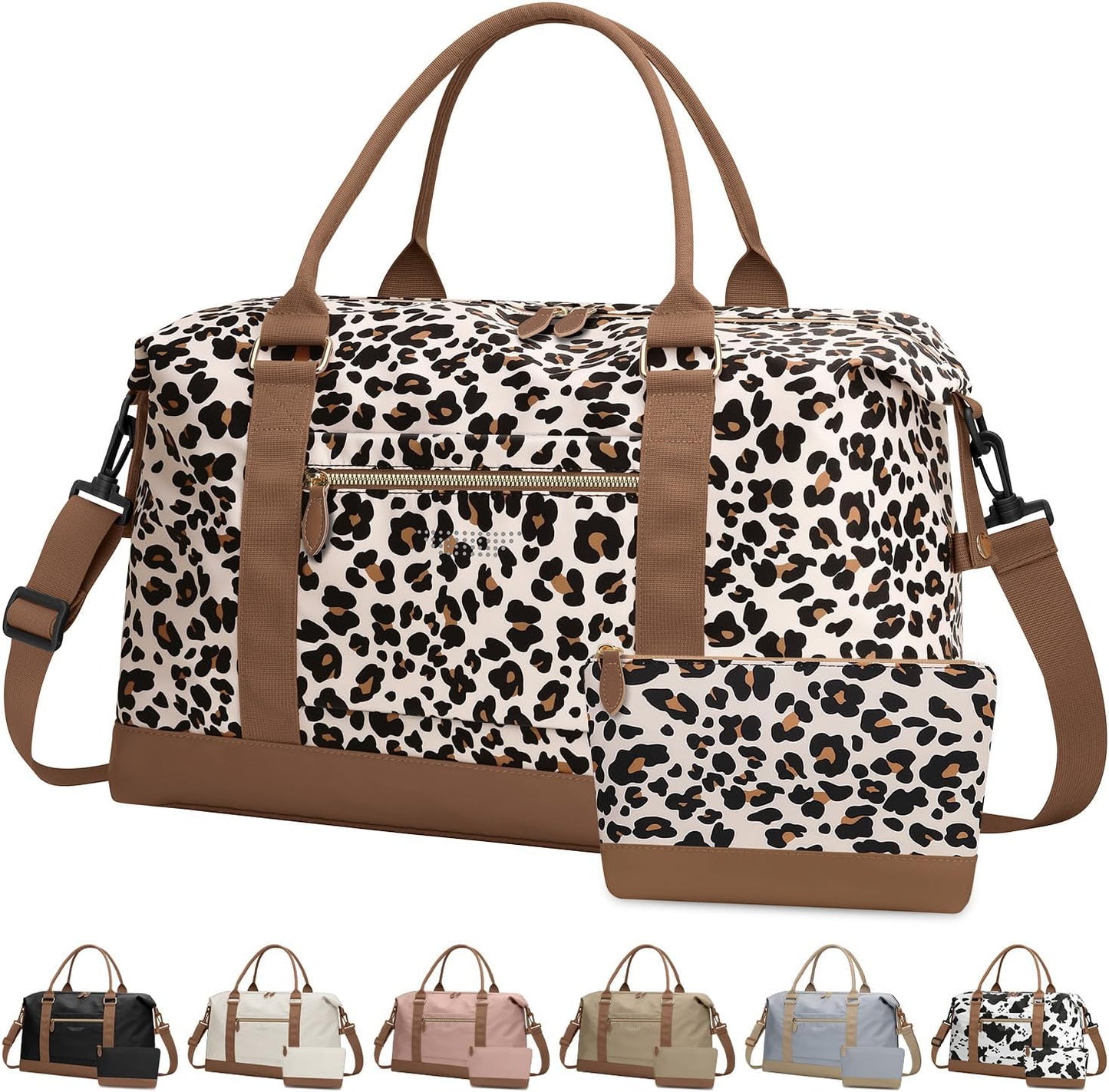 Travel Duffle Bag for Women, Weekender Bags, Hospital Bag for Labor Delivery, Lightweight Tote Duffel Overnight Bag with Luggage Sleeve, Airplane Travel Bags with Toiletry Bag,Large,Leopard