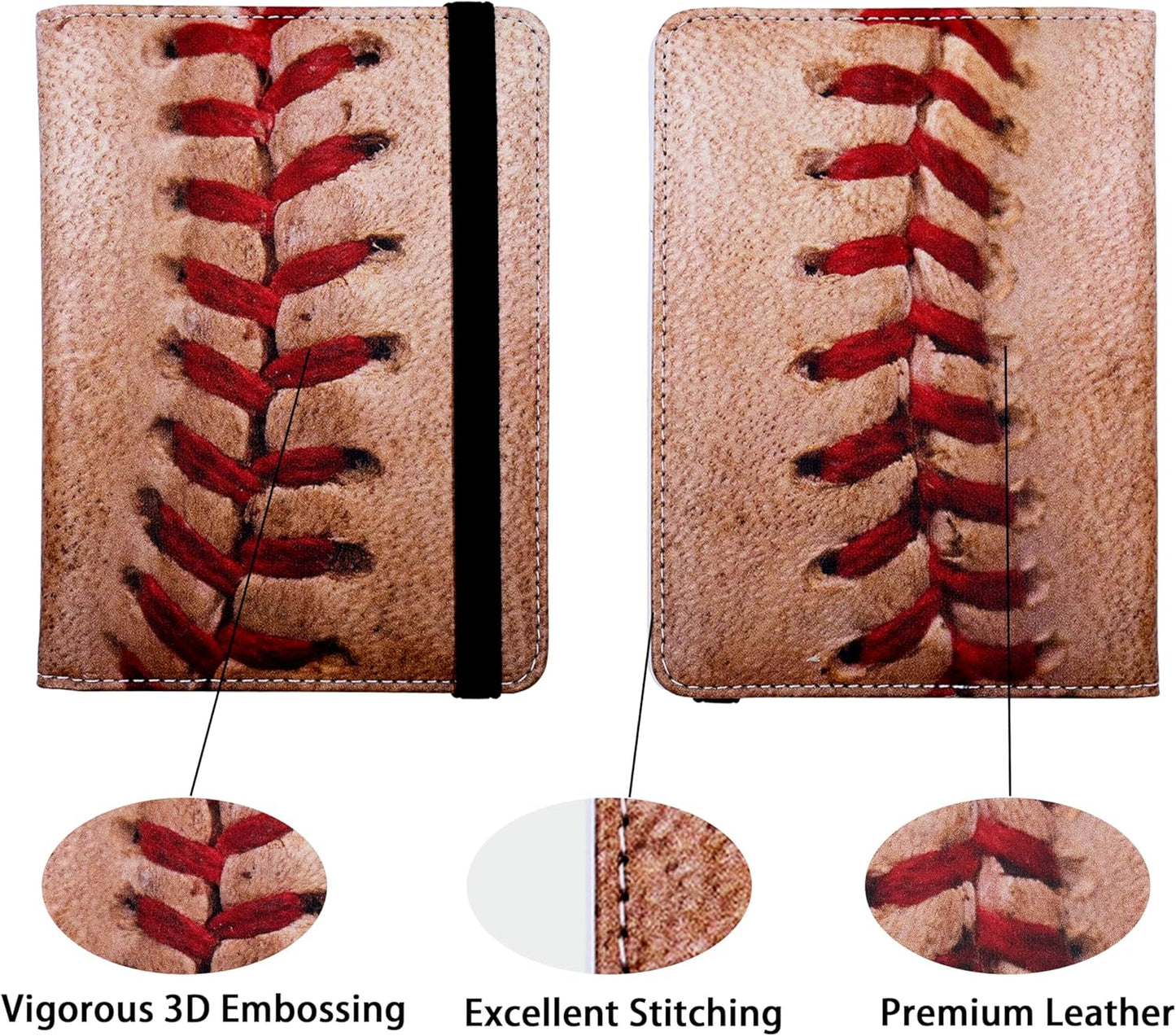 Passport Holder for Women and Men PU Leather Passport Cover for Travel (Baseball)
