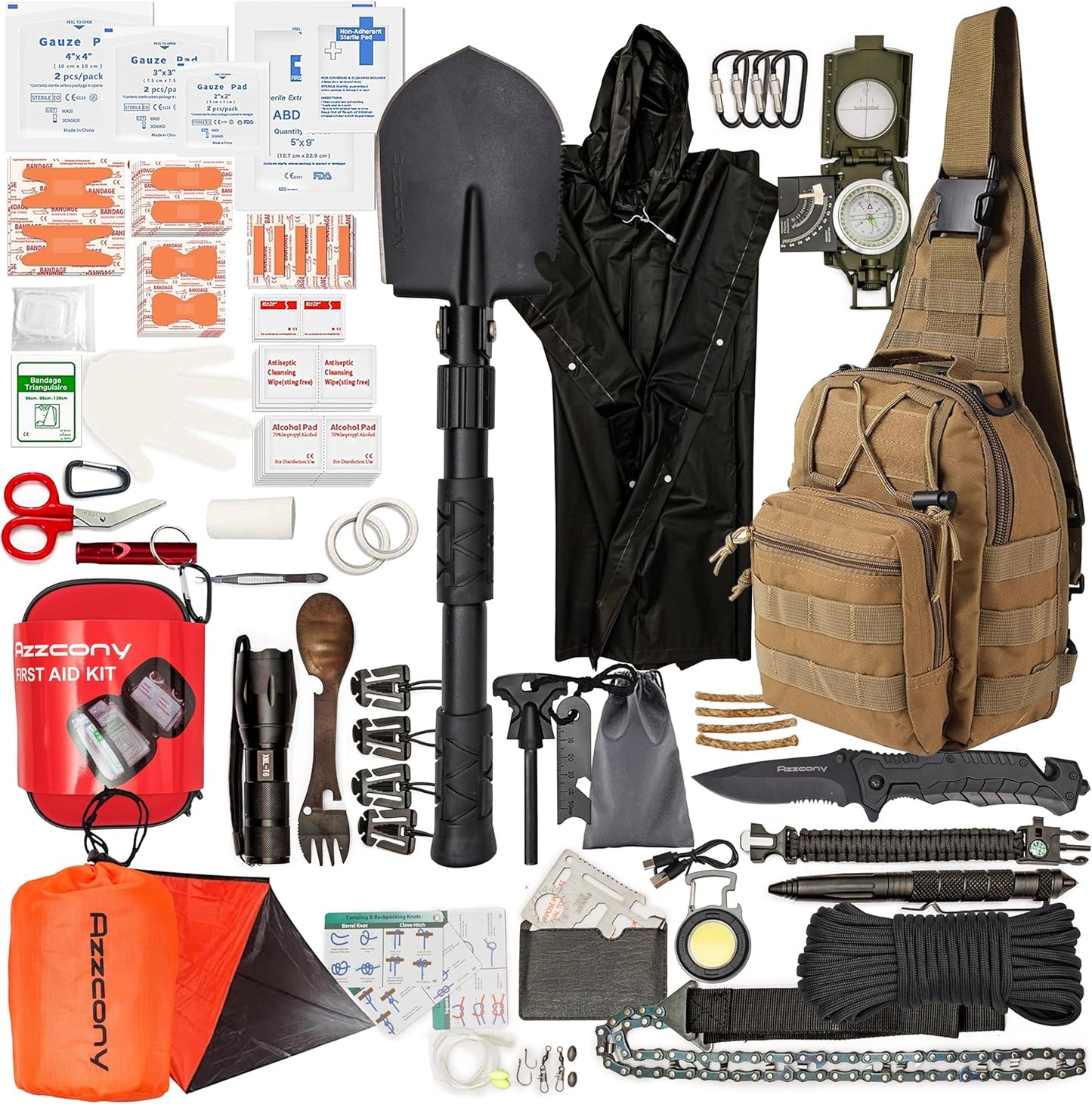 Emergency Survival Kit with First Aid Gears and Supplies - EDC Go Bugout Bag - Get Home Backpack for Camping Outdoor - Tactical Military Molle Pouch Grade - Gift for Man Woman