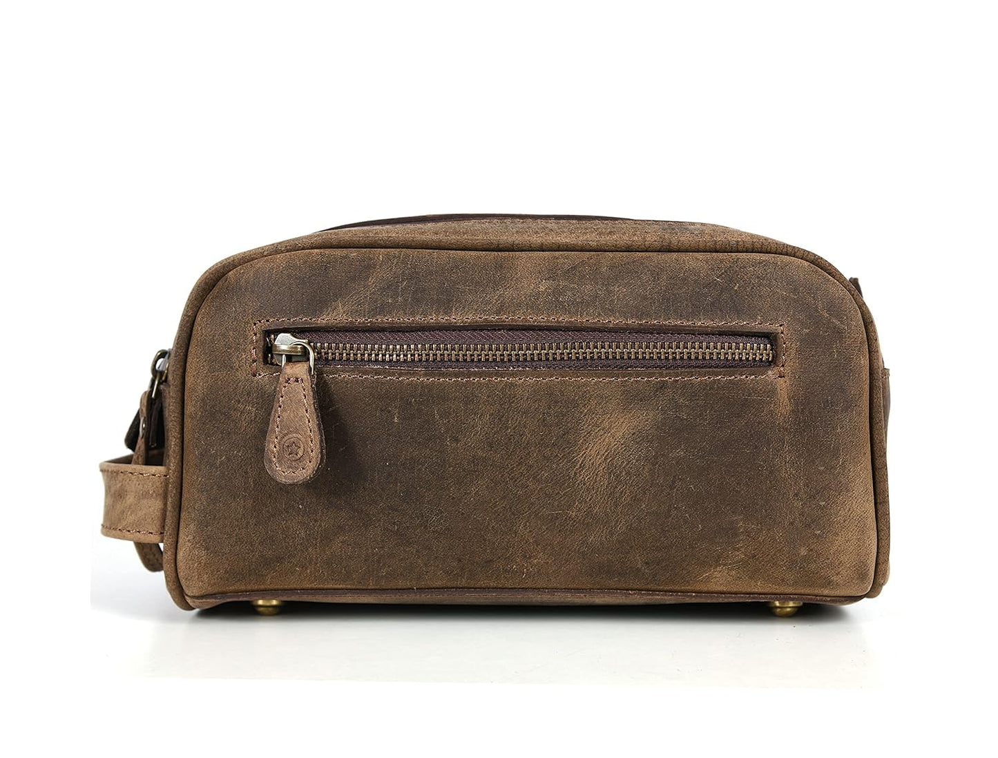 10" Premium Leather Toiletry Travel Pouch With Waterproof Lining | King-Size Handcrafted Vintage Dopp - Kit ~ Gift for Father's Day By Aaron Leather Goods (Brown)