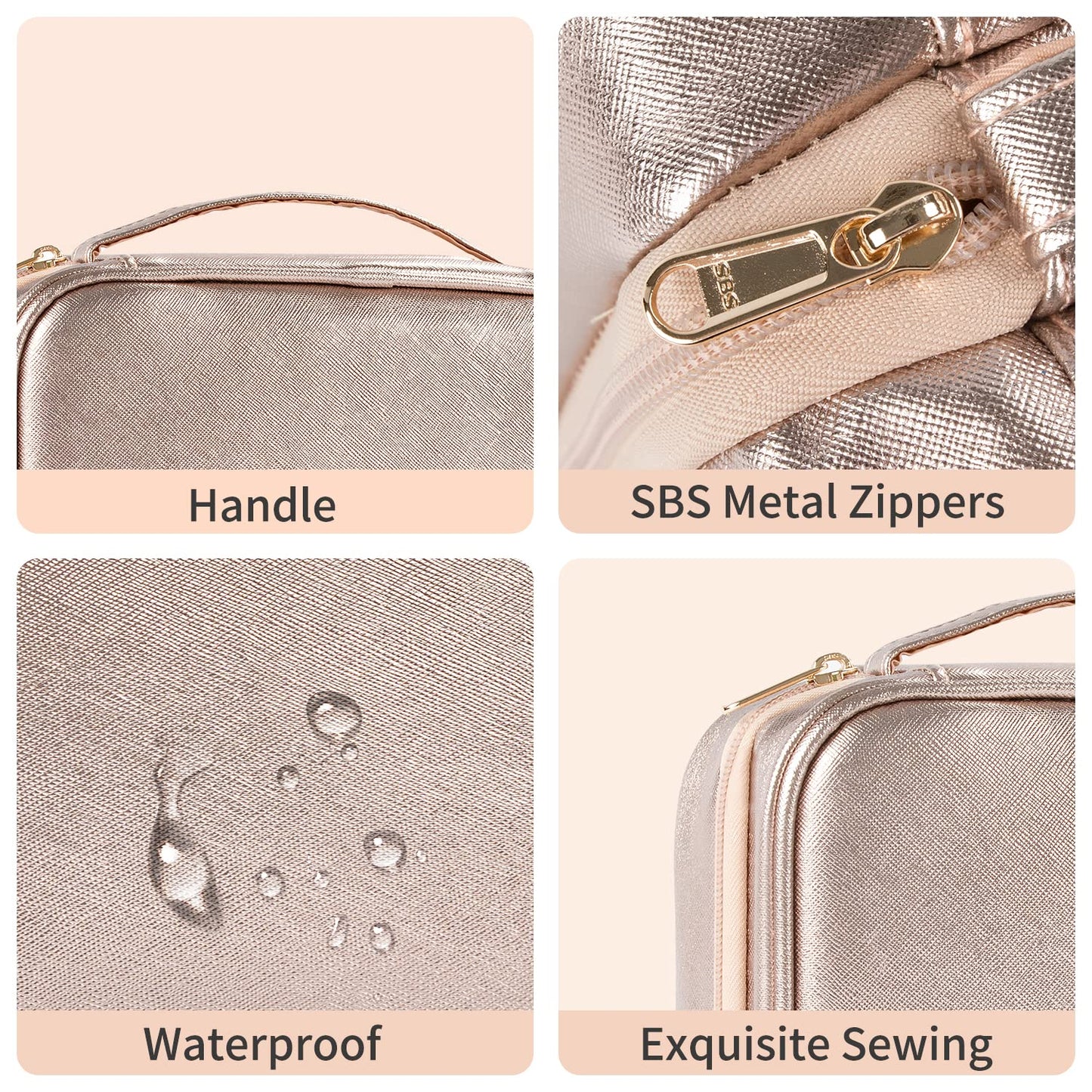 Toiletry Bag for Women - Hanging Travel Toiletry Bag with 360° Hook 3 Compartments Makeup Organizer with Portable Handle PU Leather Water-resistant Cosmetic Pouch