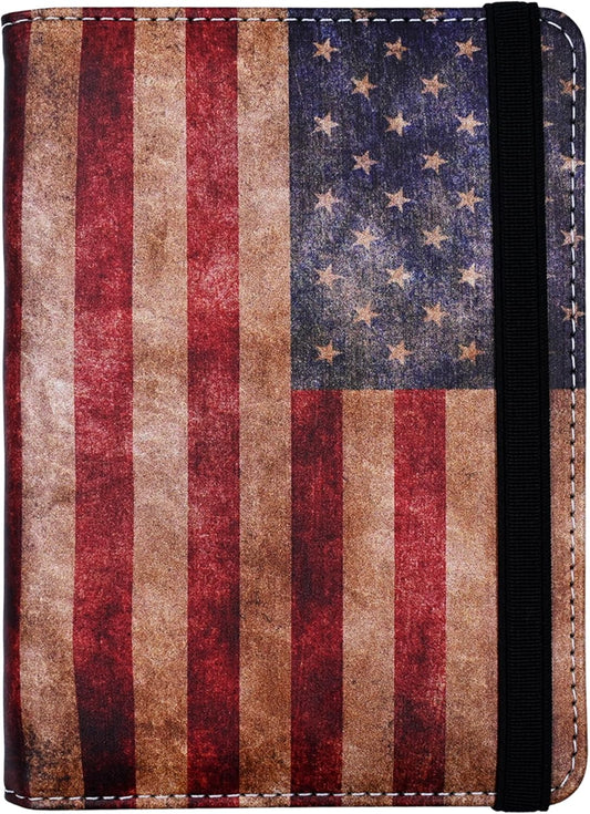 Passport Holder for Women and Men PU Leather Passport Cover for Travel (American Flag)