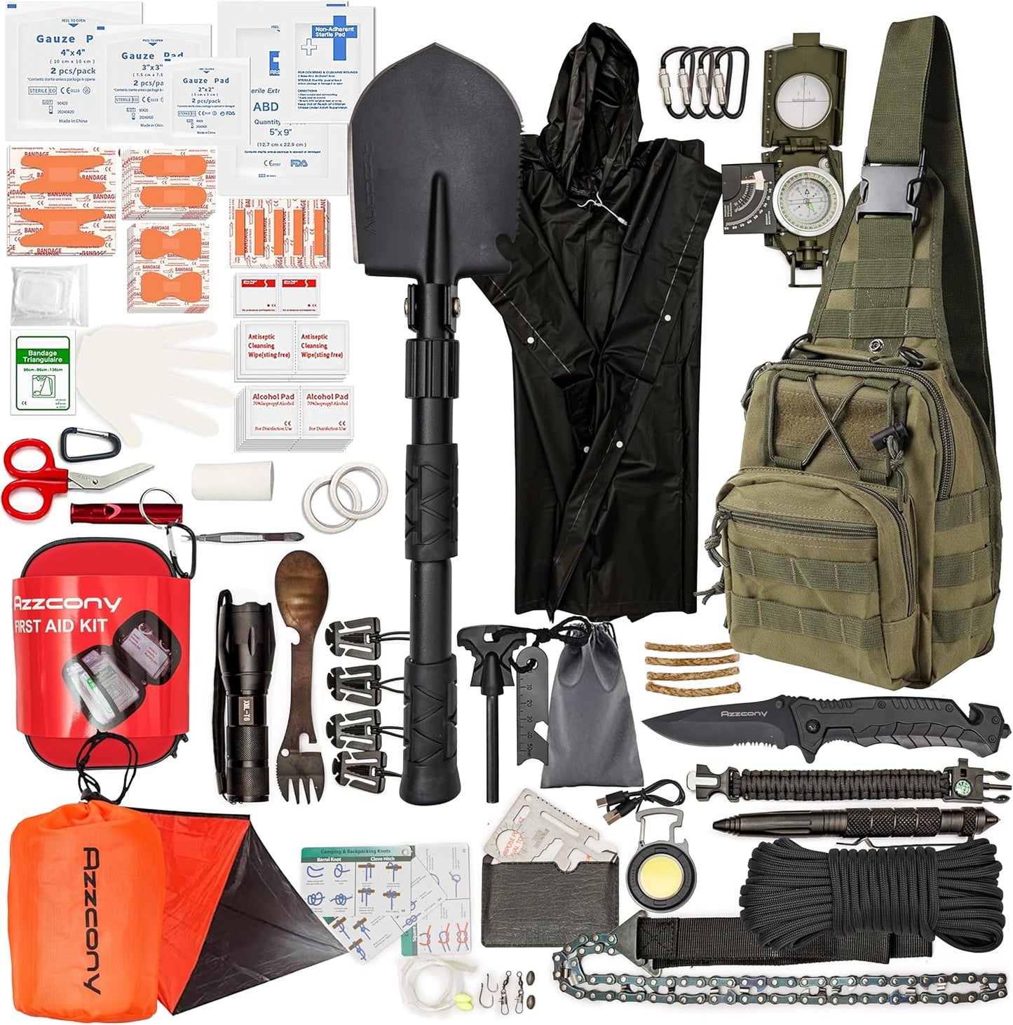 Emergency Survival Kit with First Aid Gears and Supplies - EDC Go Bugout Bag - Get Home Backpack for Camping Outdoor - Tactical Military Molle Pouch Grade - Gift for Man Woman