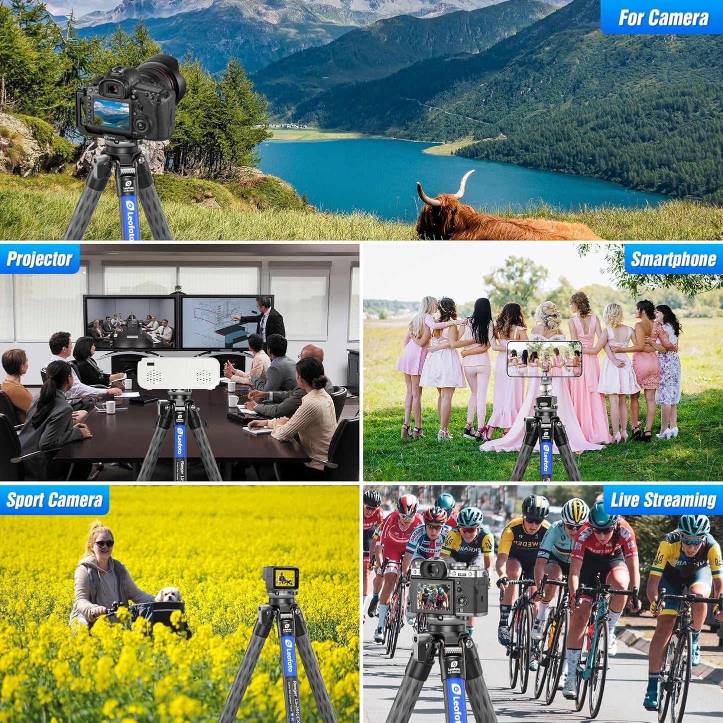 LEOFOTO LS-284CEXX Carbon Fiber Tripod with Leveling Base for Camera, 360° Portable Tripod with 3/8" Screw for Sport Camera/Phone Holder/Projector, A Bubble Level, Folded Length 21.06", Max Load 22LB