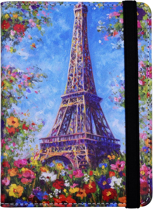 Passport Holder for Women and Men PU Leather Passport Cover for Travel (Eiffel Tower Floral)