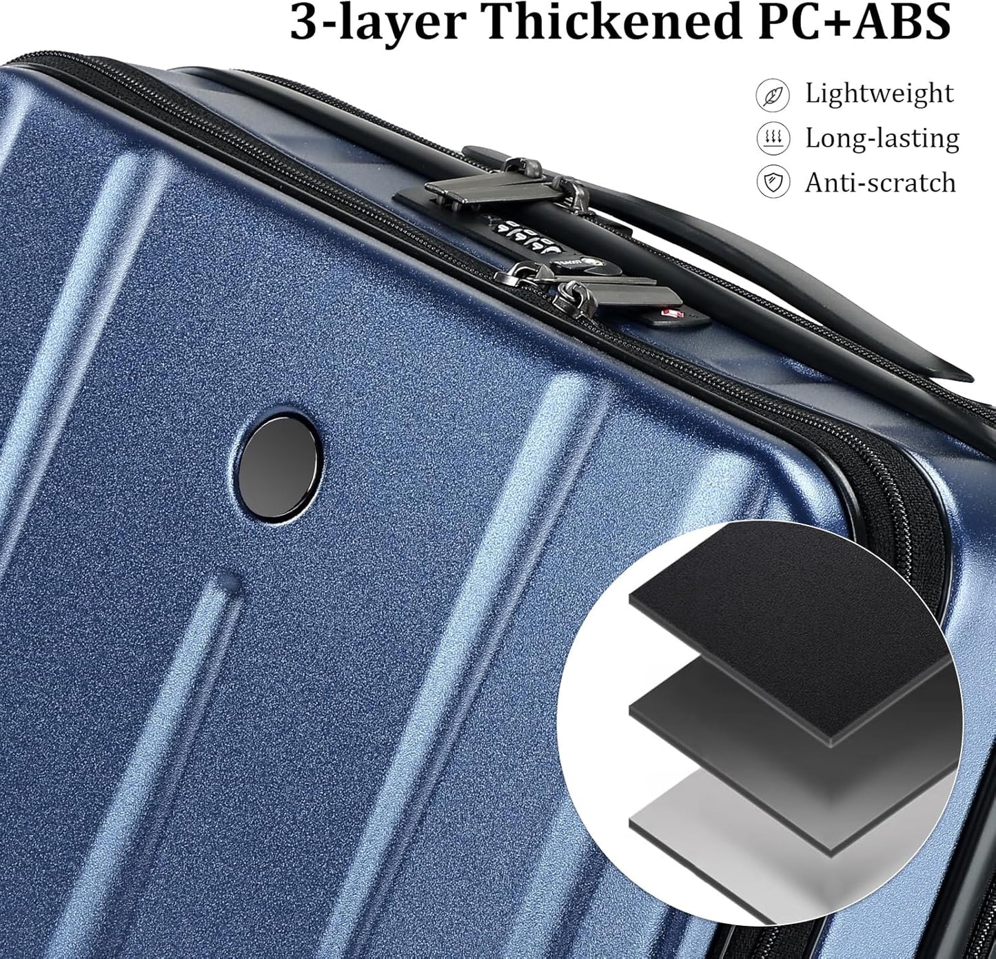 16" Carry On Briefcase Luggage with 2 Laptop Compartments, Lightweight Hardshell Suitcase with Spinner Silent Wheels, for Commute Work Business Trip, Dark Blue